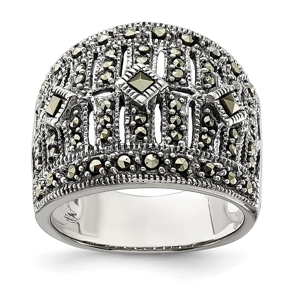 925 Sterling Silver Marcasite Band Ring for Women - Elegant Fine Jewelry Gift for Her - Perfect for Anniversaries, Birthdays & Special Occasions