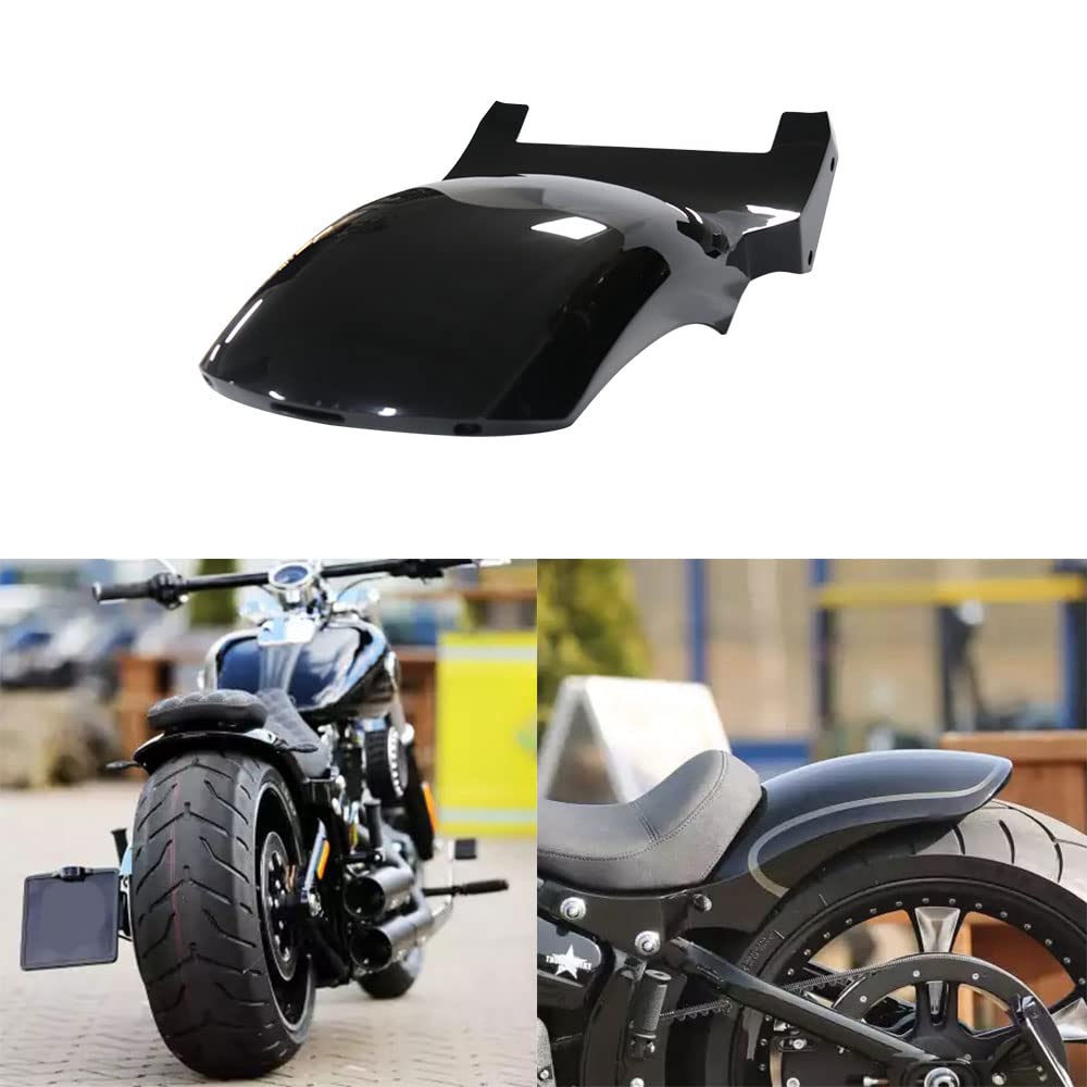 Heavy Duty Gloss Black Motorcycle Rear Fender Mudguard with Brake & Turn Lights - Compatible with 2013-2017 Harley Davidson Softail Breakout - Perfect for Wet Weather Riding and Custom Bike Upgrades