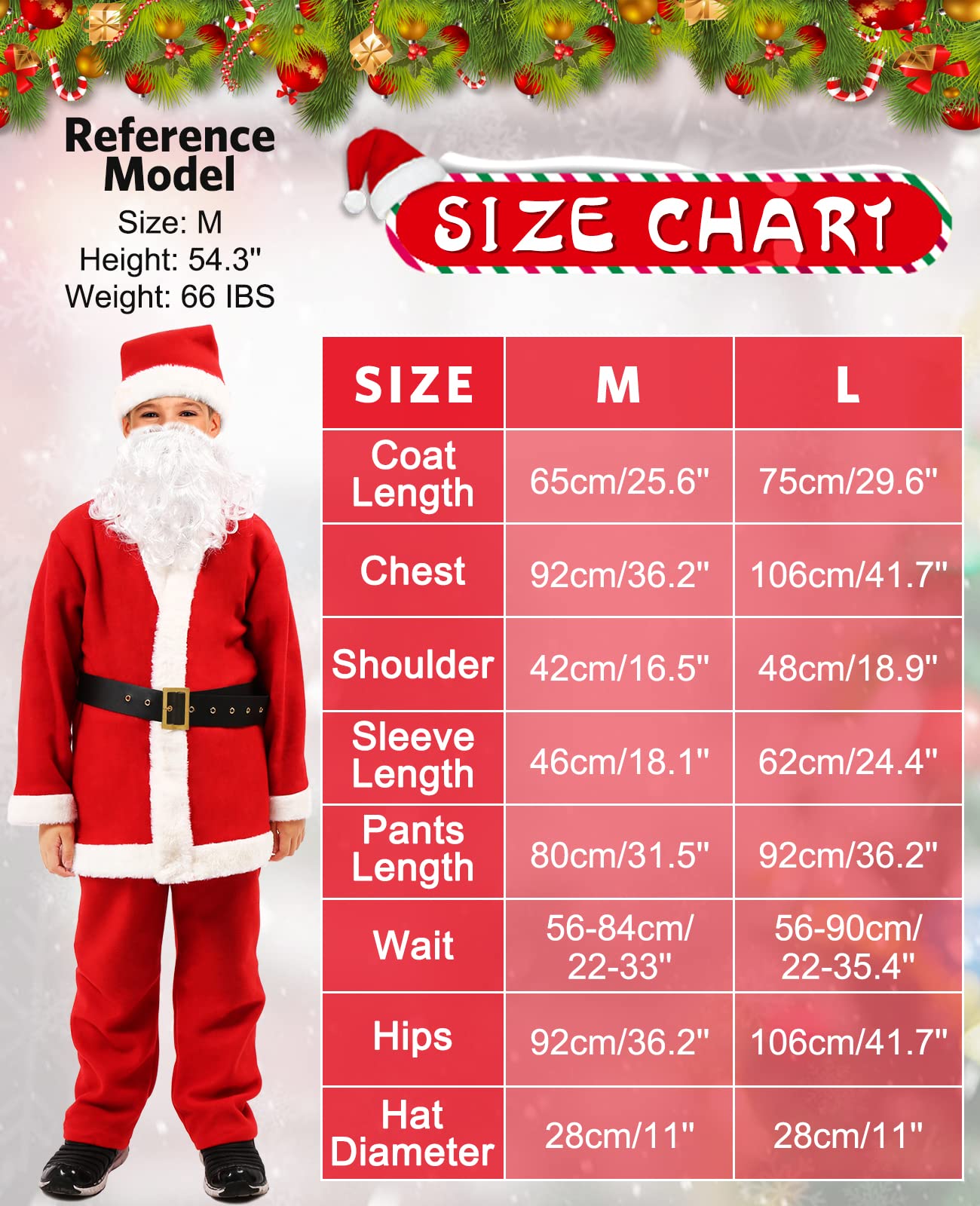 Kids Santa Costume Set - Velvet Santa Claus Suit for Boys & Girls (6PCS, Large) | Christmas Party Outfit, Holiday Photo Shoot, School Play Costume