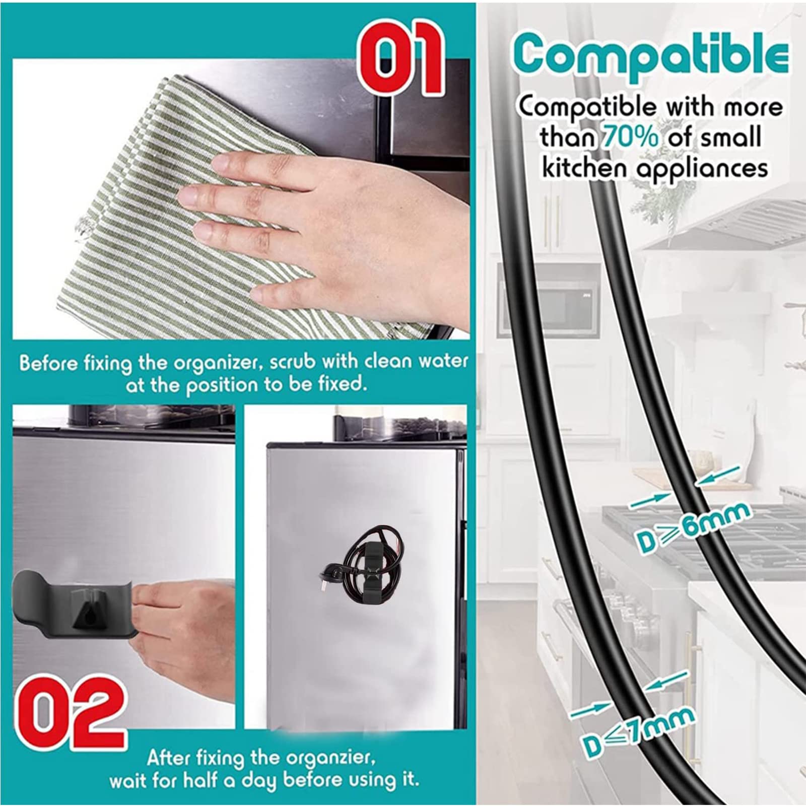 Adhesive Cable Clips - 18 PCS Cord Organizer for Home Appliances (Blender, Pressure Cooker, Coffee Maker, Air Fryer) - Black | Keep Wires Neat & Tidy in Kitchen, Office or Workspace