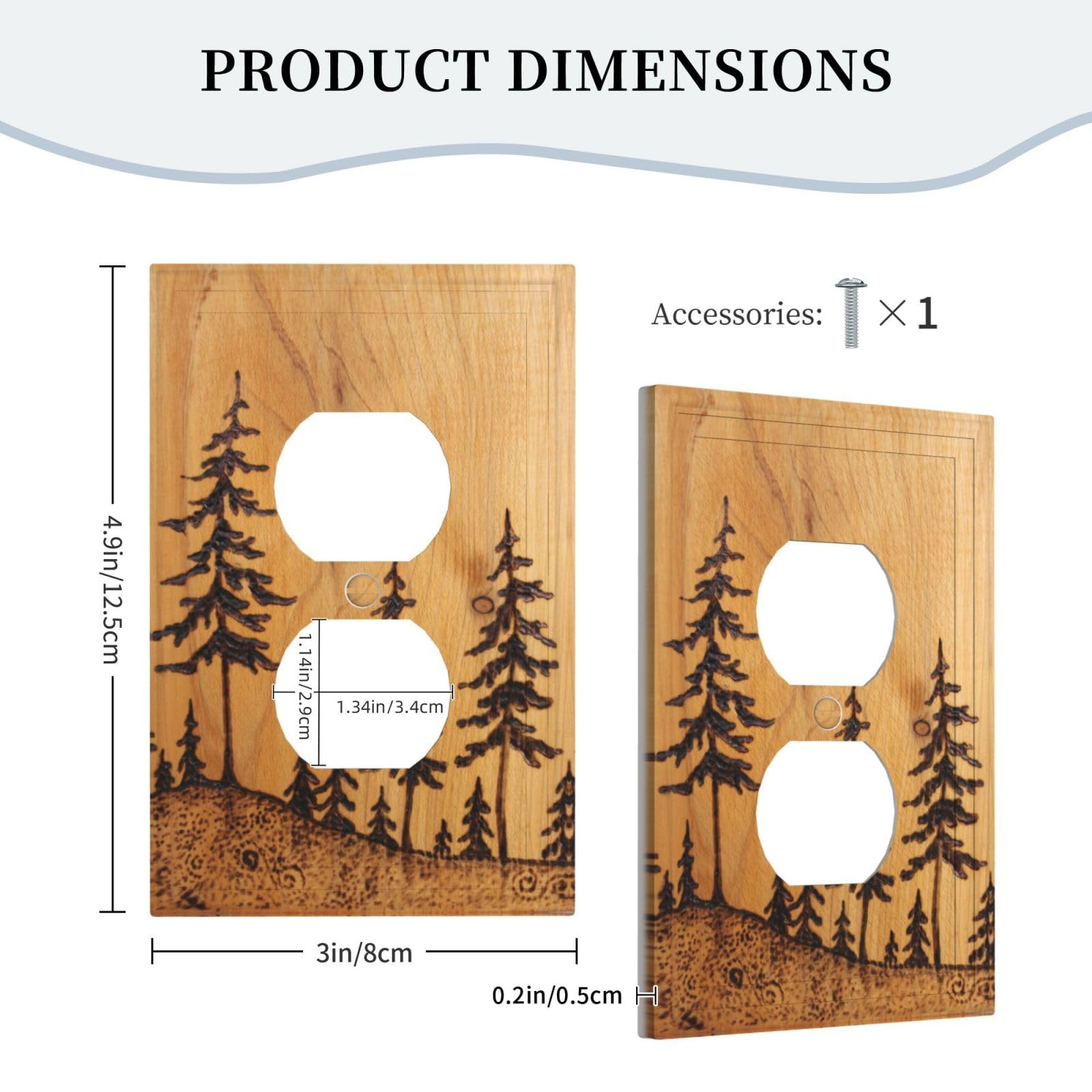 Rustic Wood Pine Tree Print Duplex Outlet Covers - Decorative Farmhouse Light Switch Plates, Standard Size 4.5