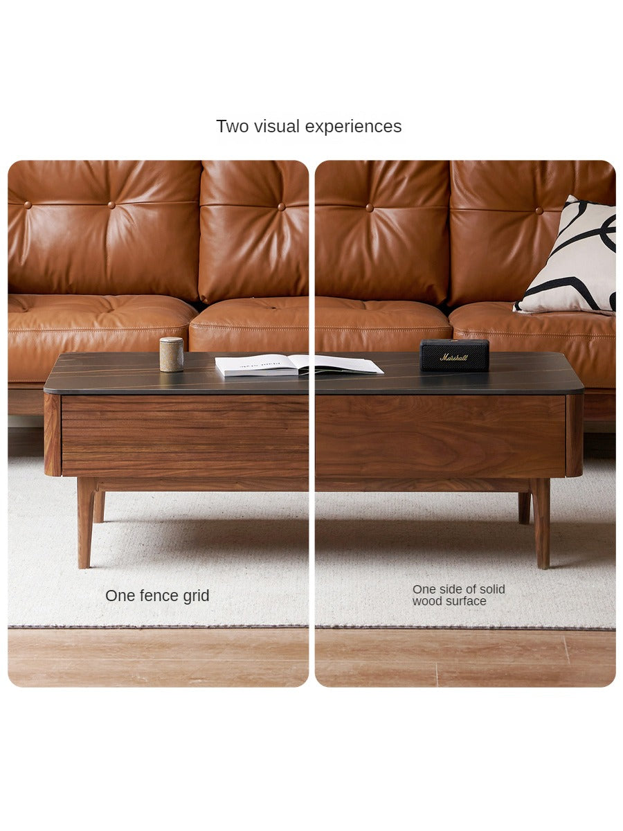 Solid Black Walnut Wood Coffee Table with Natural Slate Top - Perfect for Living Room, Lounge & Modern Home Decor