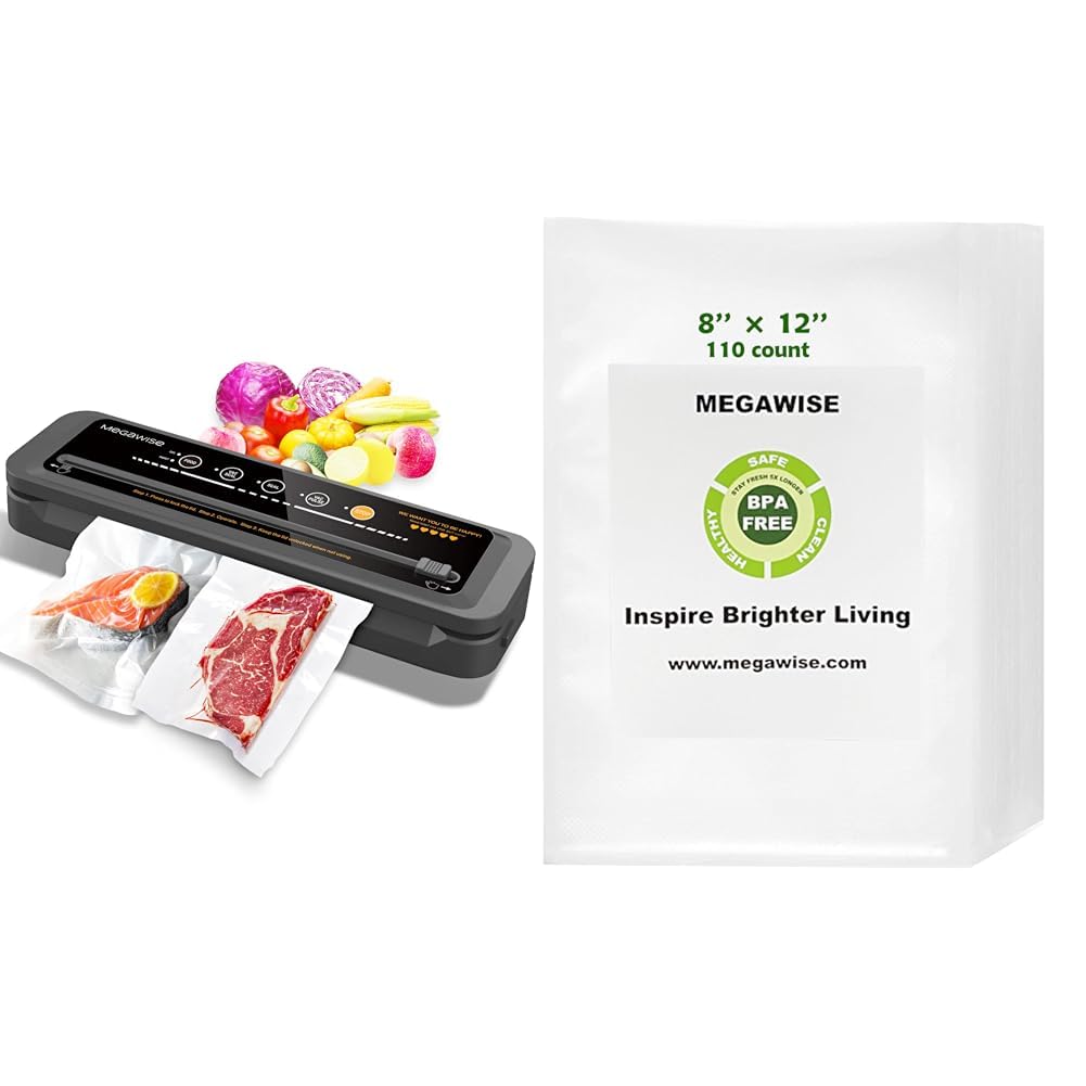 MegaWise Vacuum Sealer Machine with 80kPa Strong Suction - Includes Bags & Cutter (8