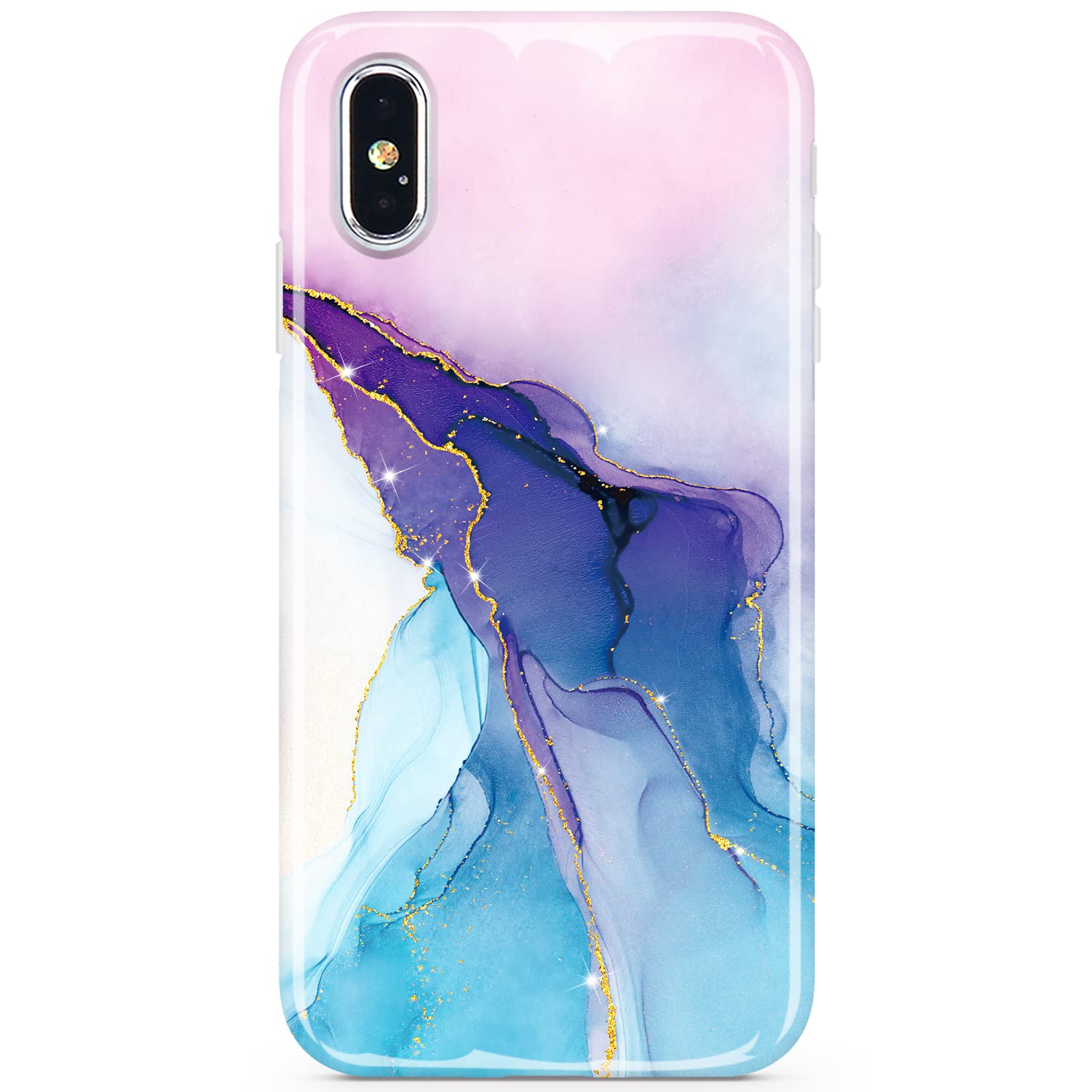 JIAXIUFEN iPhone X/Xs Case - Gold Sparkle Glitter Marble Slim Shockproof TPU Soft Silicone Cover (Blue Purple) | Protective Phone Case for Women & Girls | Perfect for Daily Use, Work, and Travel