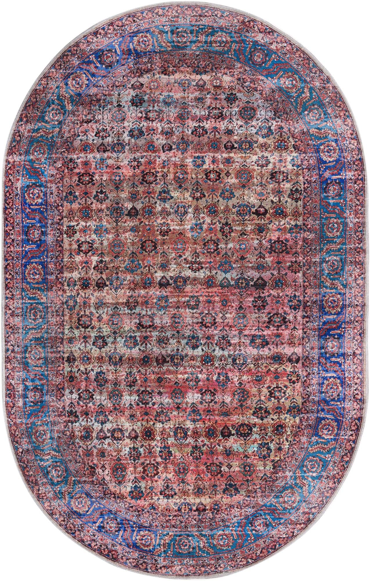 Washable Pink Low-Pile Rug 5' x 8' Oval - Soft & Durable Maahru Collection for Living Room, Dining Room & Open Floor Plans | Pet & Kid Friendly Home Decor