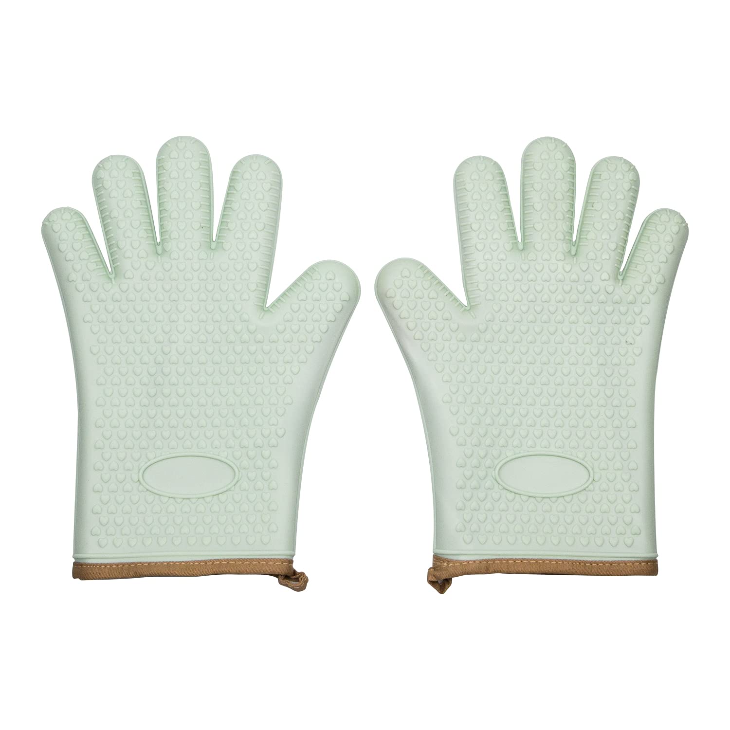 KAUKKO Heat Resistant Silicone Cooking Gloves - Non-Slip Oven Mitts for Grilling, BBQ, Baking & Kitchen Use - Safe Handling Hot Pots & Pans with Internal Cotton Layer - Perfect for Outdoor Cooking, Camping & Home Kitchen (Green)