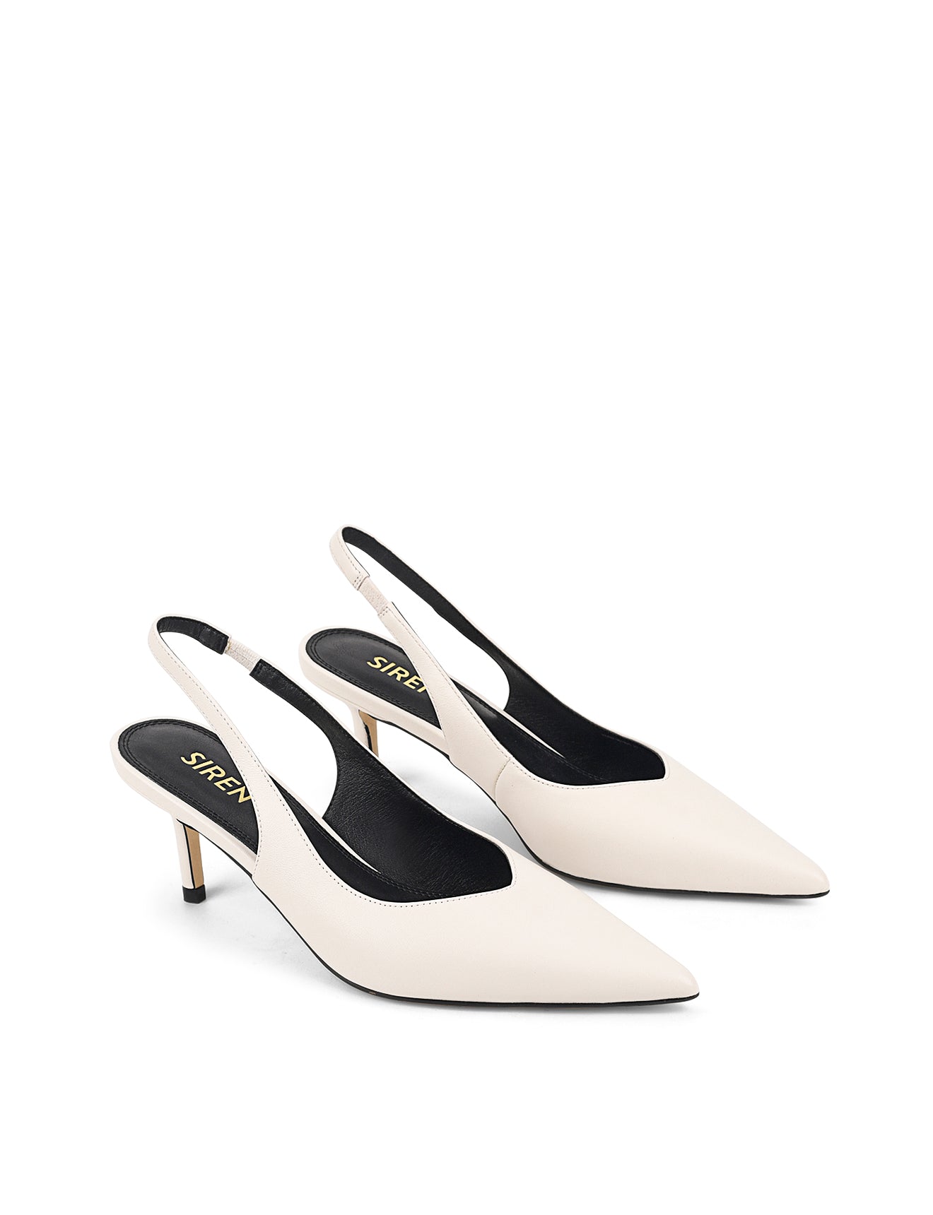 Yory Slingback Kitten Heels - Women's White Leather Low Heel Sandals for Work, Office & Special Occasions