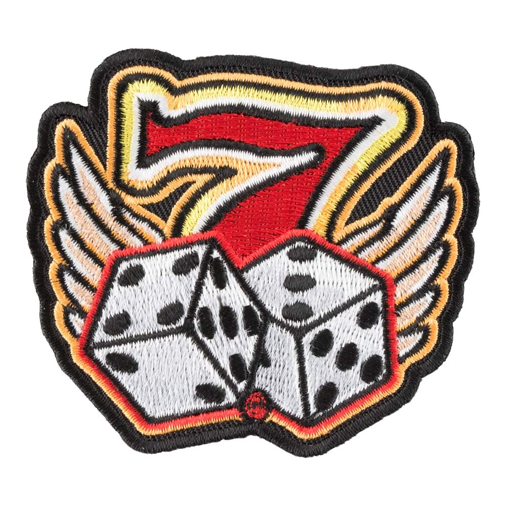 PatchStop Dice Wings Red Seven Iron On Patches for Clothing & Jeans - 3x2.75in Small DIY Sew On Embroidered Gambling Decorative Patches for Jackets, Bags, Hats & Denim - Perfect for Costumes, Biker Gear & Festival Outfits