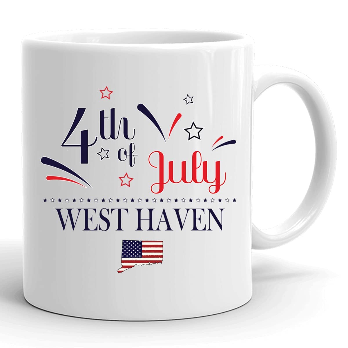 Personalized 11oz White Coffee Mug - Custom USA Flag Design with Any City & State - Perfect for Independence Day, 4th of July Gifts & West Haven Connecticut Souvenirs - Great for Office Use, Home Decor & Holiday Celebrations