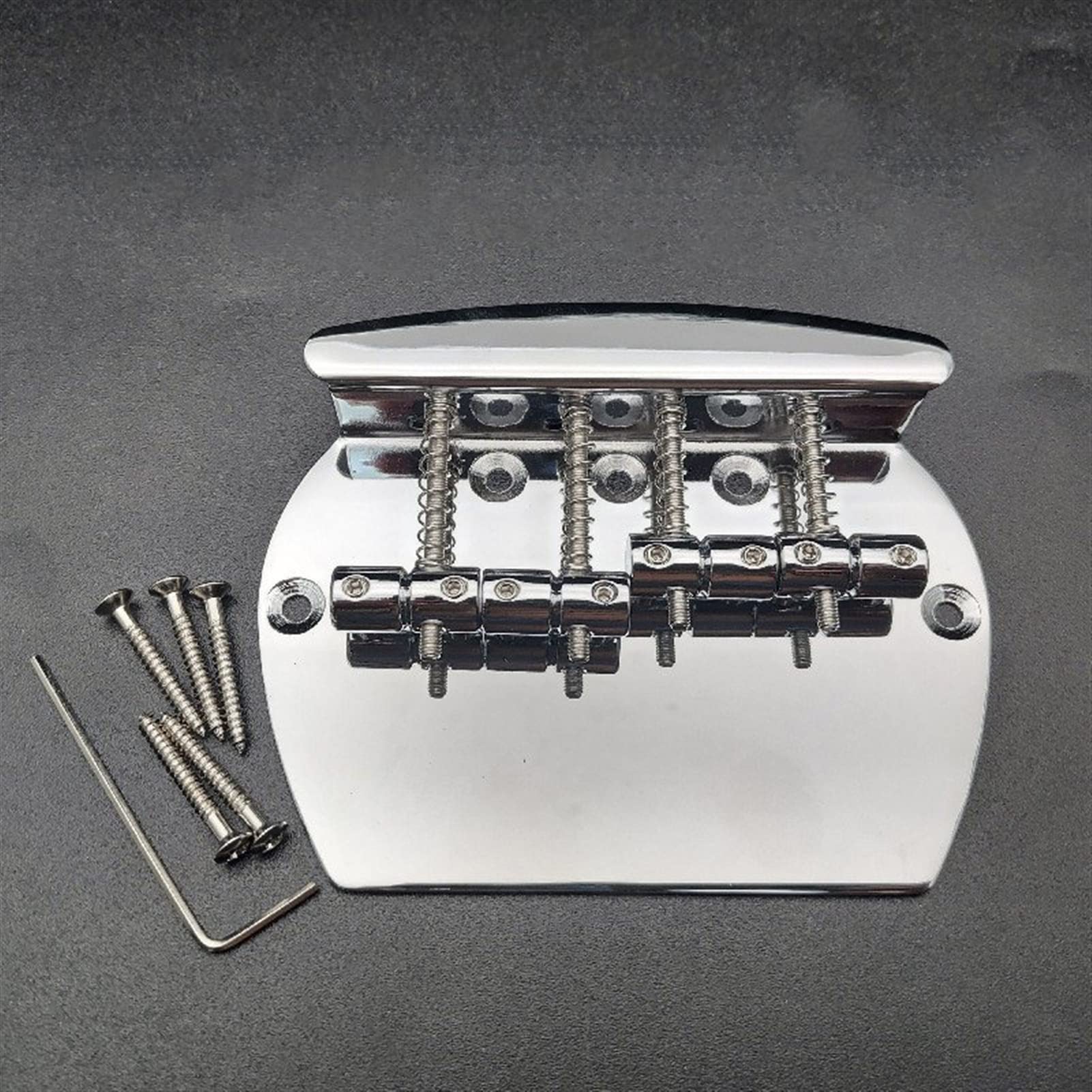 Heavy Duty 4-String Curved Bass Bridge for Electric Bass Guitar - Chrome Plated Metal Bridge Replacement Part - Perfect for Stage Performances & Studio Recording