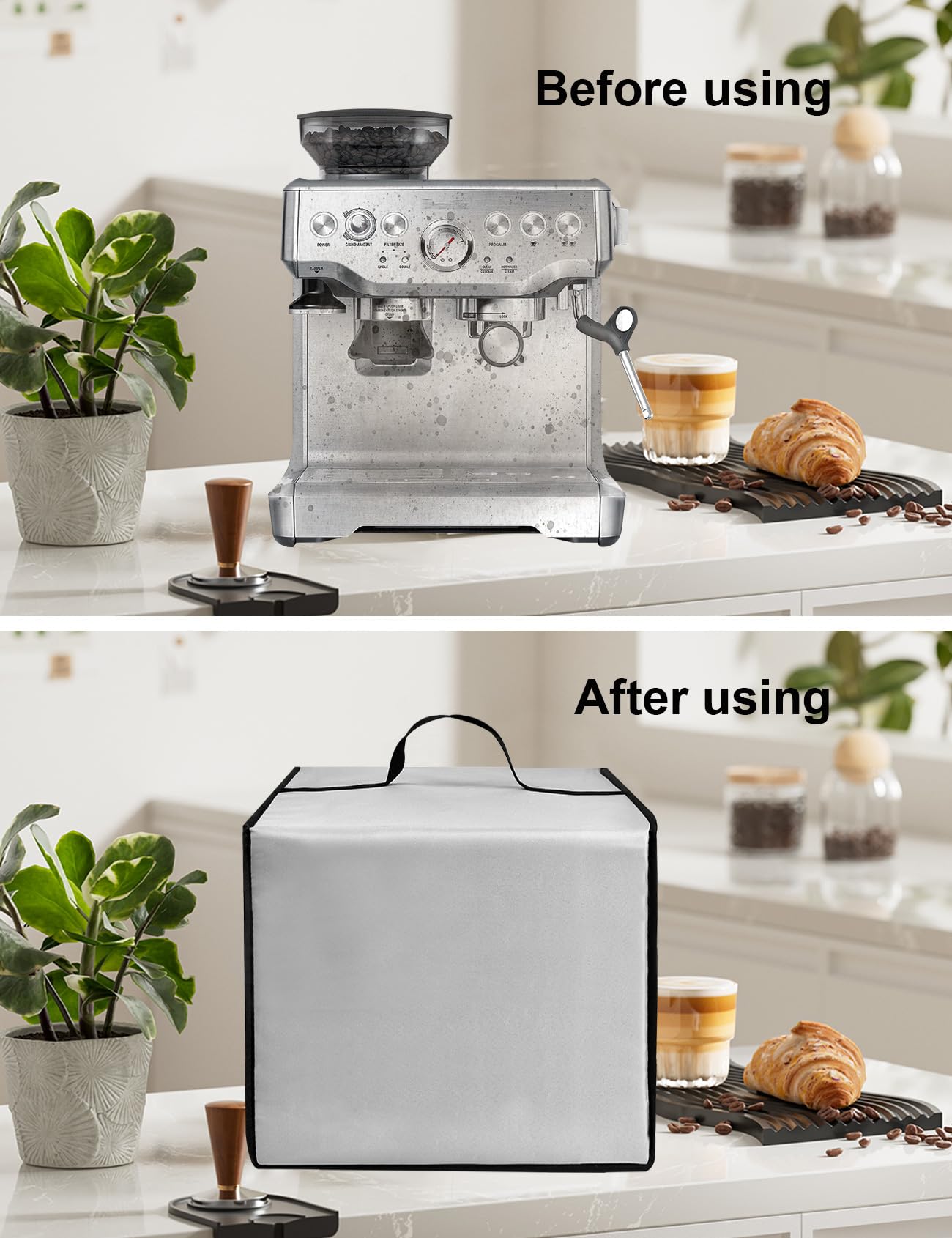 Premium Heat-Resistant Waterproof Espresso Machine Cover - Compatible with Breville BES870XL, BES880BSS, BES876BSS - Heavy Duty Stainless Steel Coffee Maker Protection for Home & Cafe Use