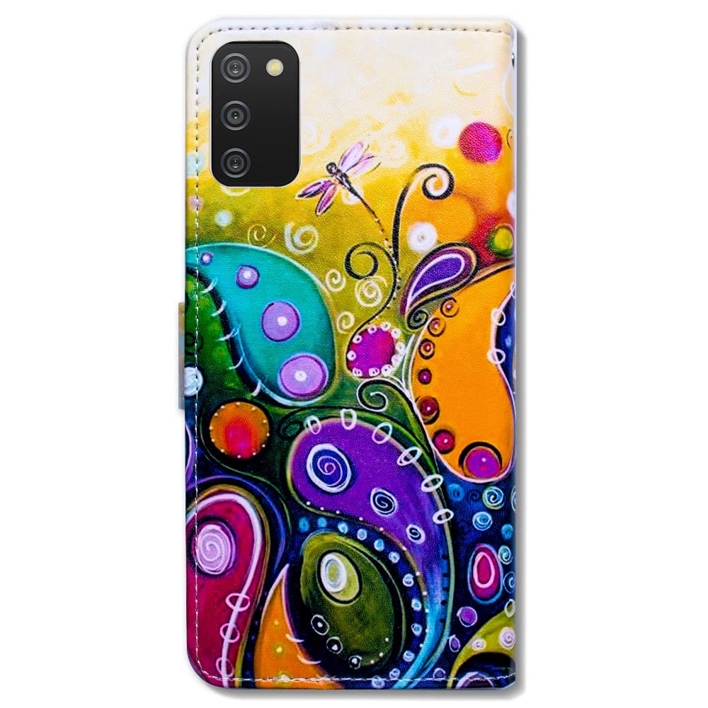 Samsung Galaxy A03s Case - Colorful Dragonfly Leather Flip Wallet Phone Cover with Card Slot Holder & Kickstand | Perfect for Daily Use, Travel, and Work