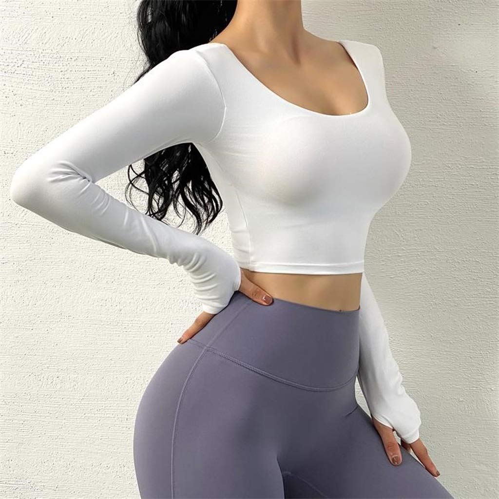 Sexy V Back Cross Tight Sport Top for Women - Long Sleeve Gym Yoga Shirt with Chest Pad - Workout Fitness Crop Top - Running & Exercise Clothing (Medium) - Perfect for Yoga, Gym Training & Outdoor Activities