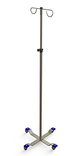 Stainless Steel 4-Leg IV Pole Stand with 2 Hooks - Adjustable Height Medical Equipment for Hospital, Clinic & Home Healthcare Use