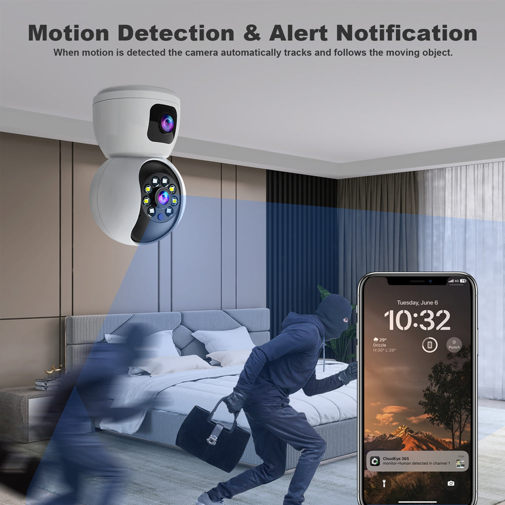 Campark SC24 2MP Dual Lens Indoor Security Camera - Wireless WiFi Baby Monitor with Phone App, Auto Tracking for Kids & Pets (USA/Europe) - Perfect for Home, Nursery, and Pet Monitoring