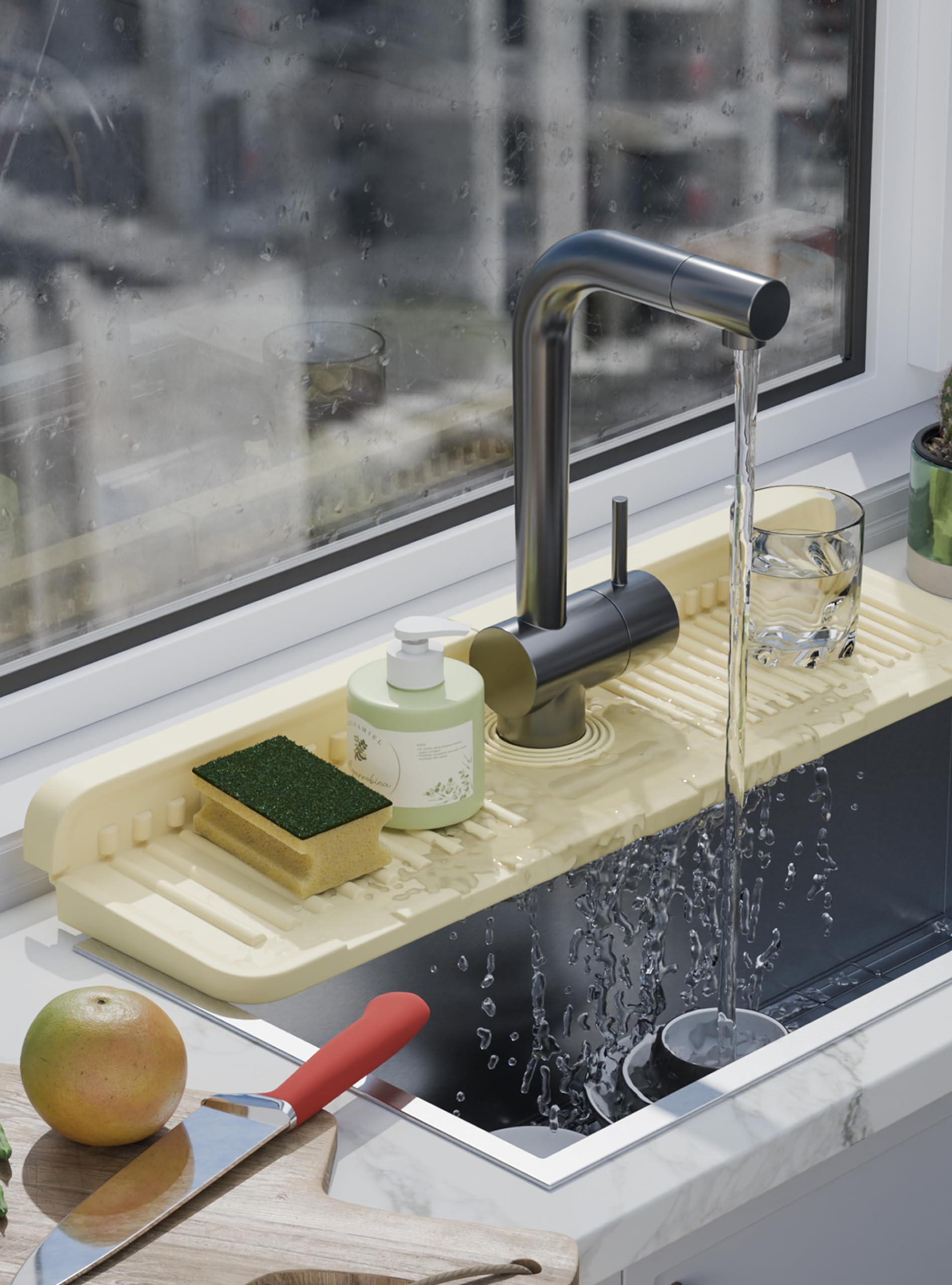 ARCLIBER Silicone Kitchen Sink Splash Guard with Drip Catcher Tray - 17.3