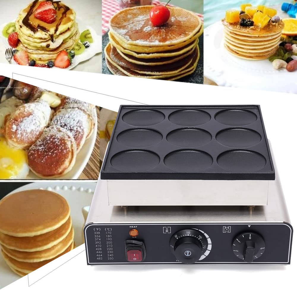 9 Hole Mini Dutch Pancake Maker - 110V Electric Double Plate Waffle & Dorayaki Machine - Nonstick Muffin Iron (900W) for Home, Restaurants, Cafes & Bakeries - Perfect for Breakfast, Brunch & Dessert Making