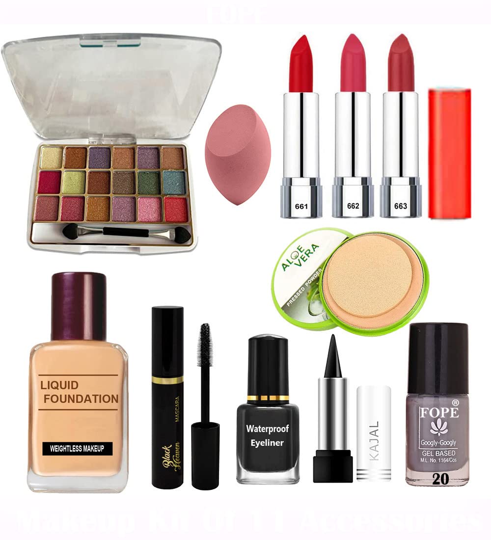 Fope Complete Travel Makeup Kit for Women & Girls - 12 Piece Cosmetic Set with Mirror & Brushes | Perfect for Vacation, Business Trips & On-the-Go Touch Ups | Model S19K04A2071