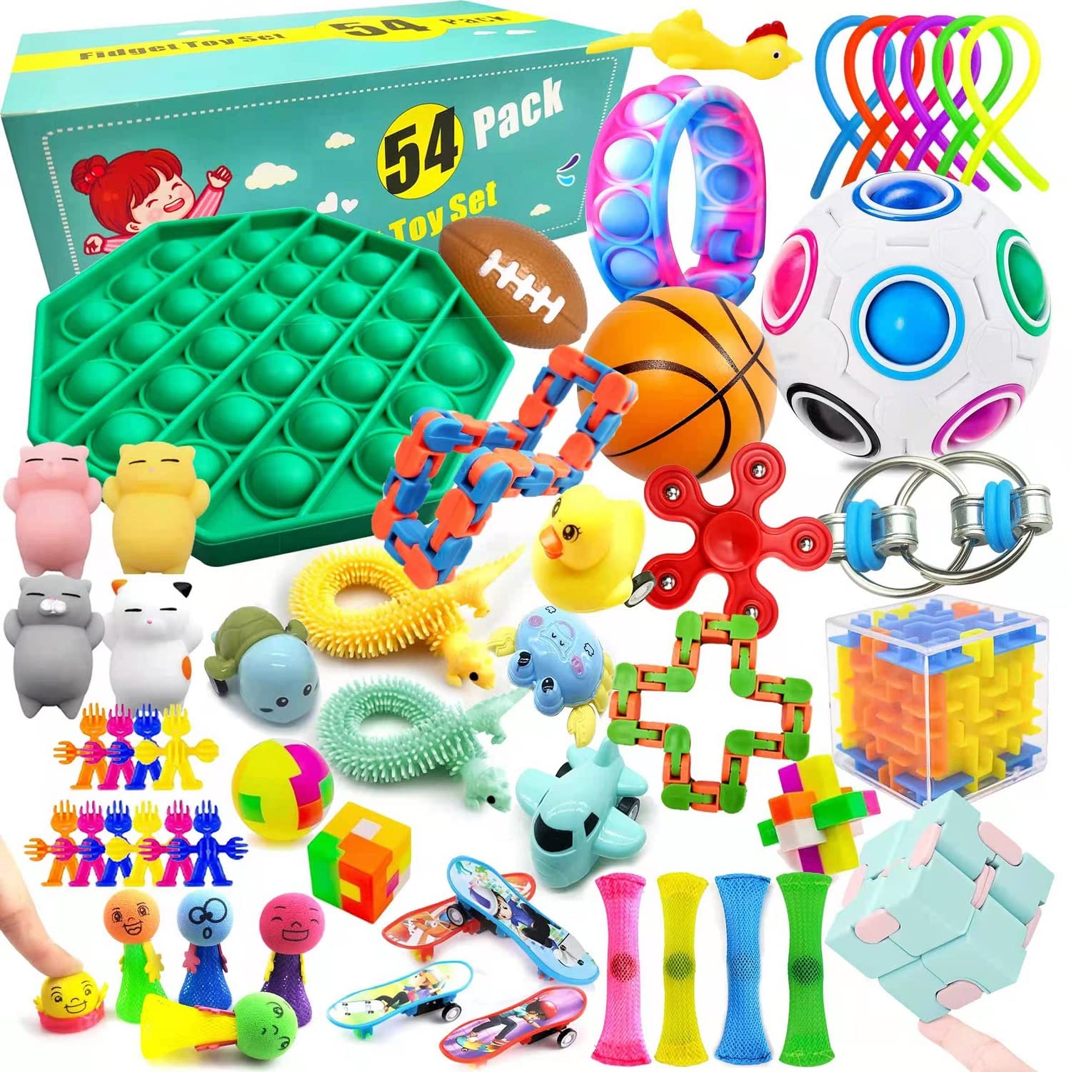 54 Pcs Sensory Fidget Toys Set for Stress & Anxiety Relief - ADHD Autism Therapy Toys for Kids & Adults - Perfect for Classroom, Office & Travel Use
