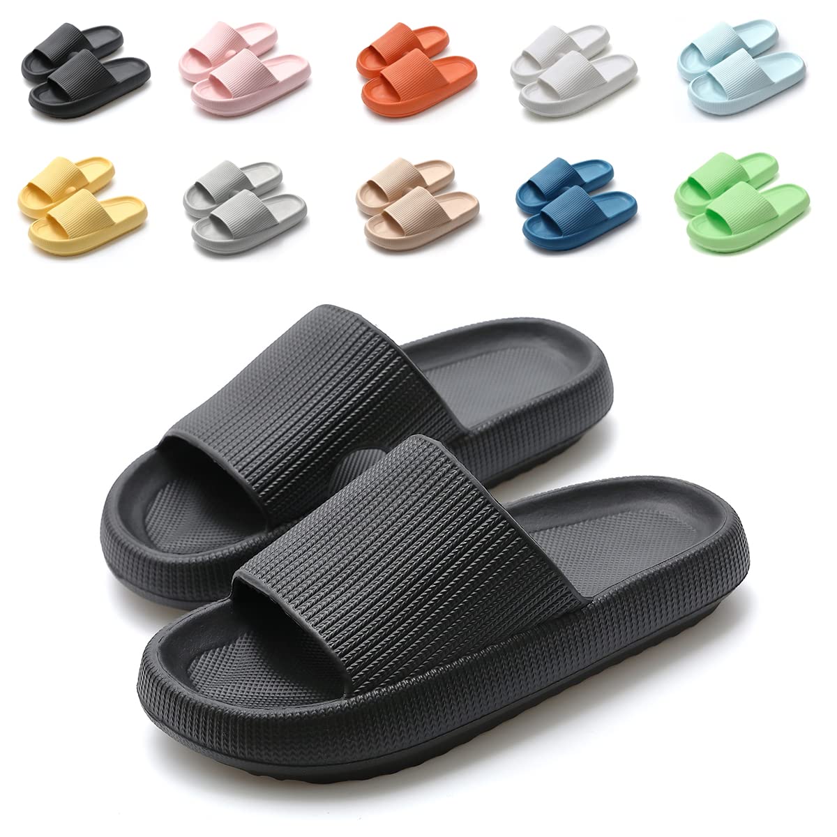 **Treemall Cloud Slides for Women & Men - Non-Slip Open Toe Shower Slippers with Massage Comfort - Indoor & Outdoor House Shoes for Bathroom, Spa, and Relaxation at Home**