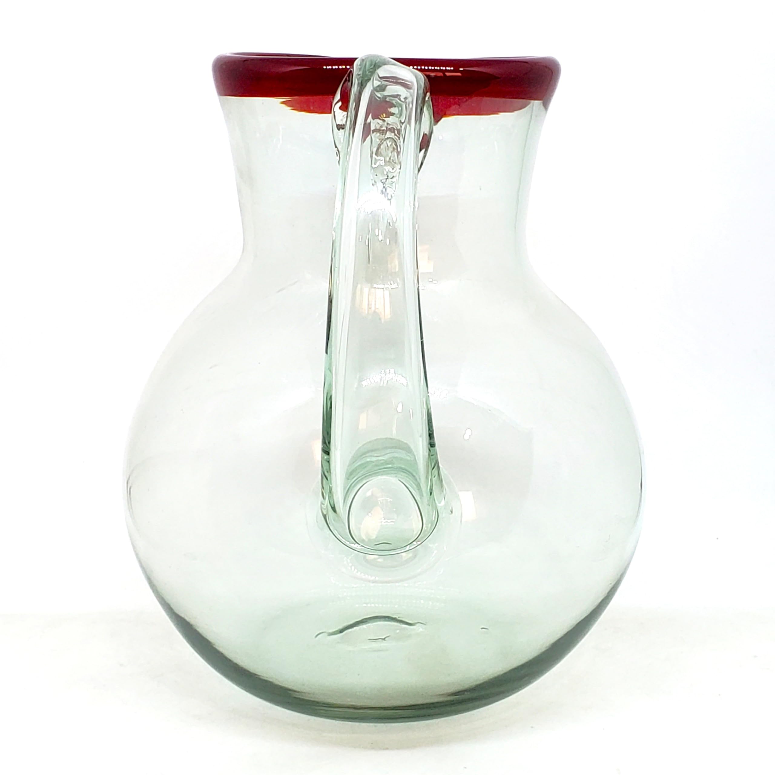 Ruby Red Rim 120 oz Large Bola Pitcher - Eco-Friendly Recycled Glass, Lead-Free & Non-Toxic - Perfect for Iced Tea, Lemonade & Party Beverages
