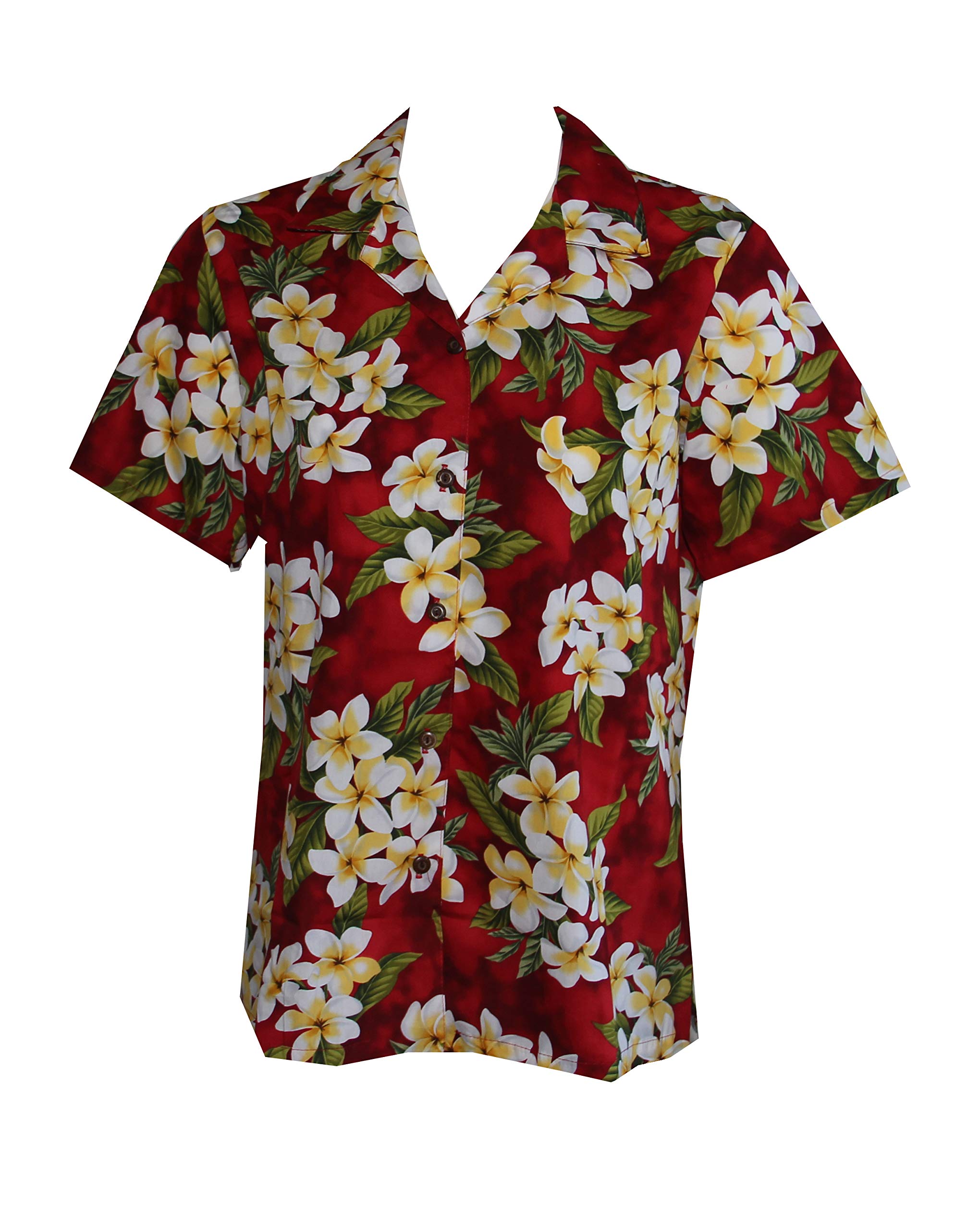 Hawaiian Aloha Camp Shirt for Women - Made in Hawaii - Floral Plumeria Print - Lightweight & Breathable Summer Shirt - Perfect for Beach Vacation, Luau Party & Tropical Getaways