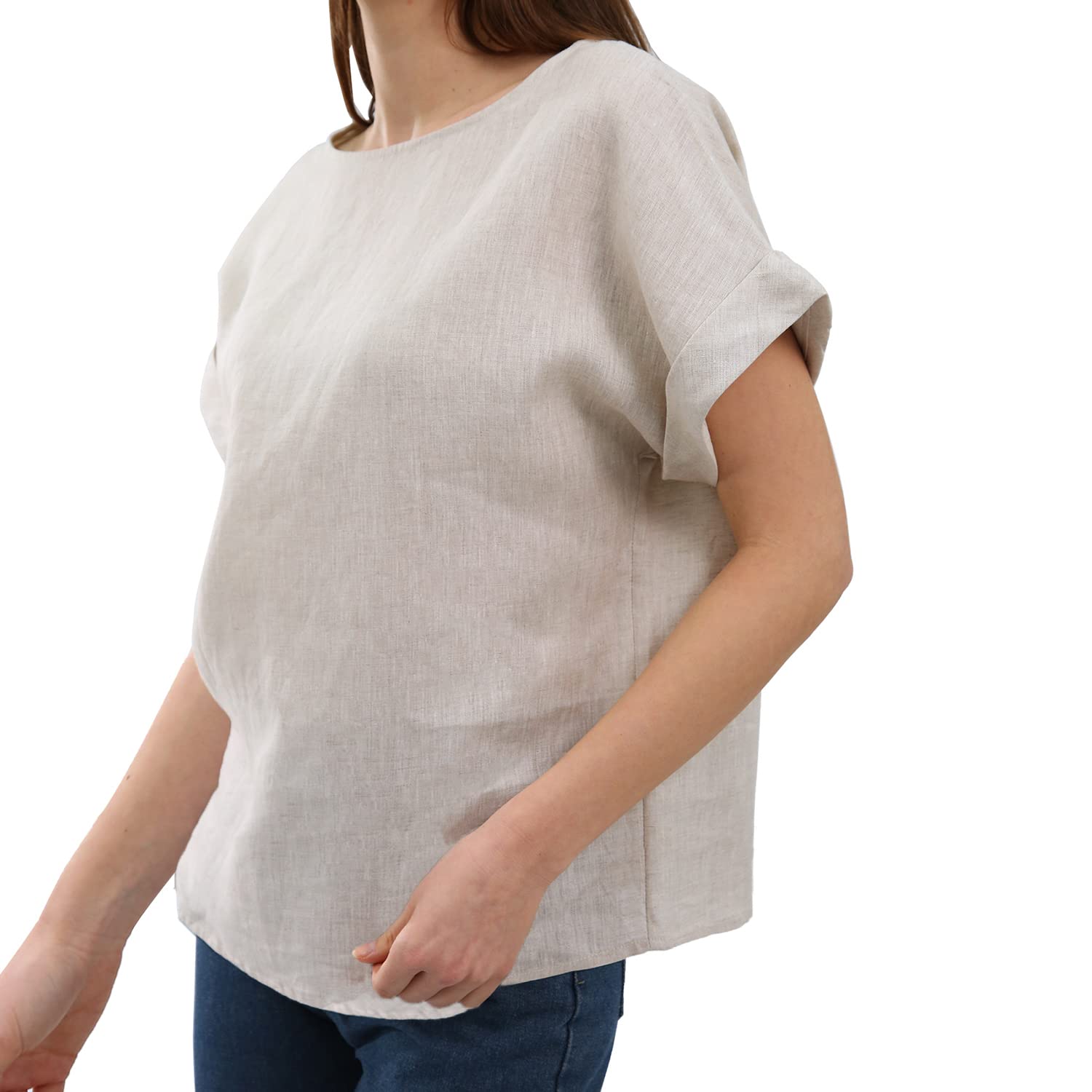 Amazhiyu Women's Pure Linen Short Sleeve Blouse - Breathable Summer Casual Top for Beach, Office & Everyday Wear