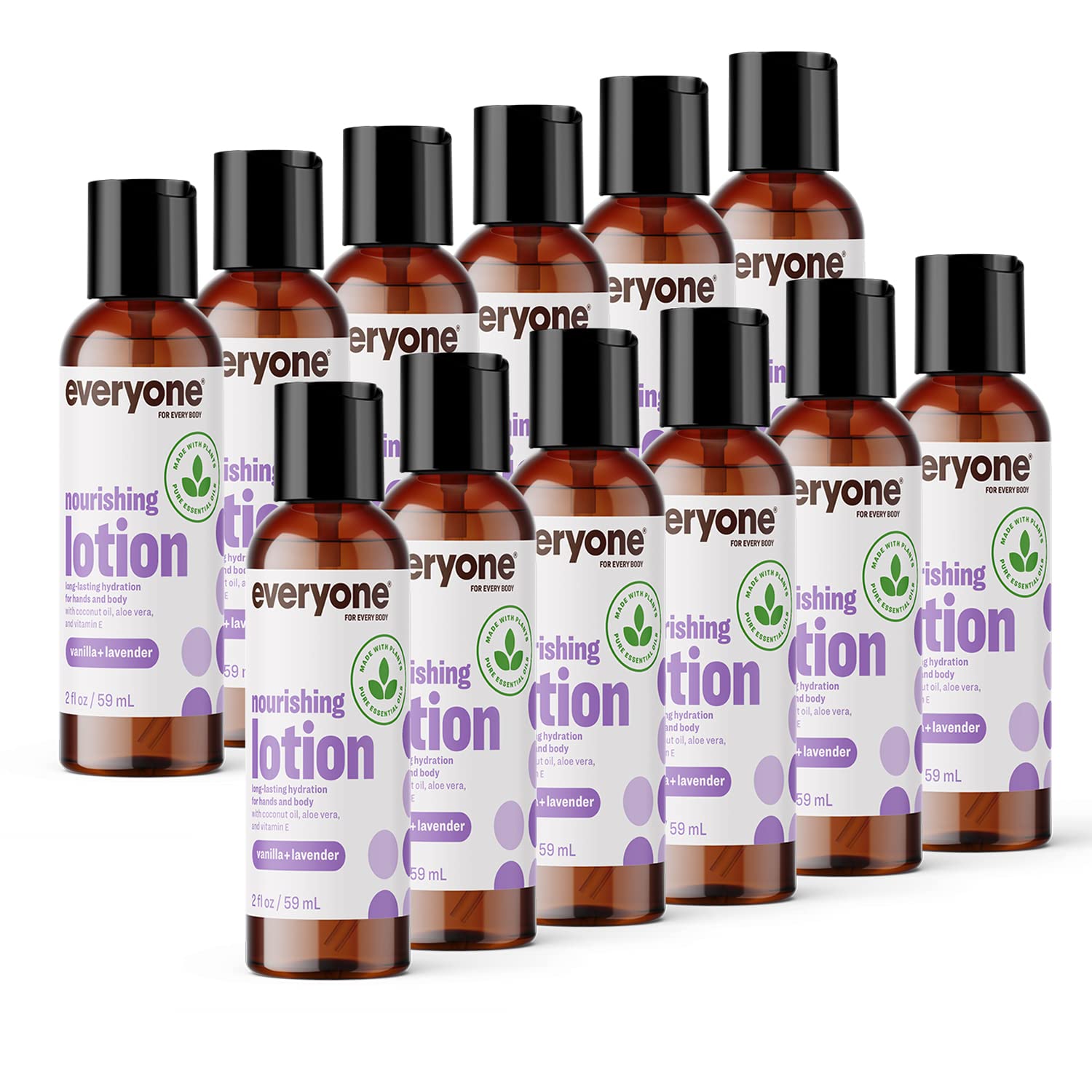 Organic Hand & Body Lotion Travel Size - 2oz Pack of 12 | Vanilla Lavender Scent | Plant-Based with Coconut Oil, Aloe Vera & Vitamin E | Moisturizing Dry Skin for Home, Office & Travel Use