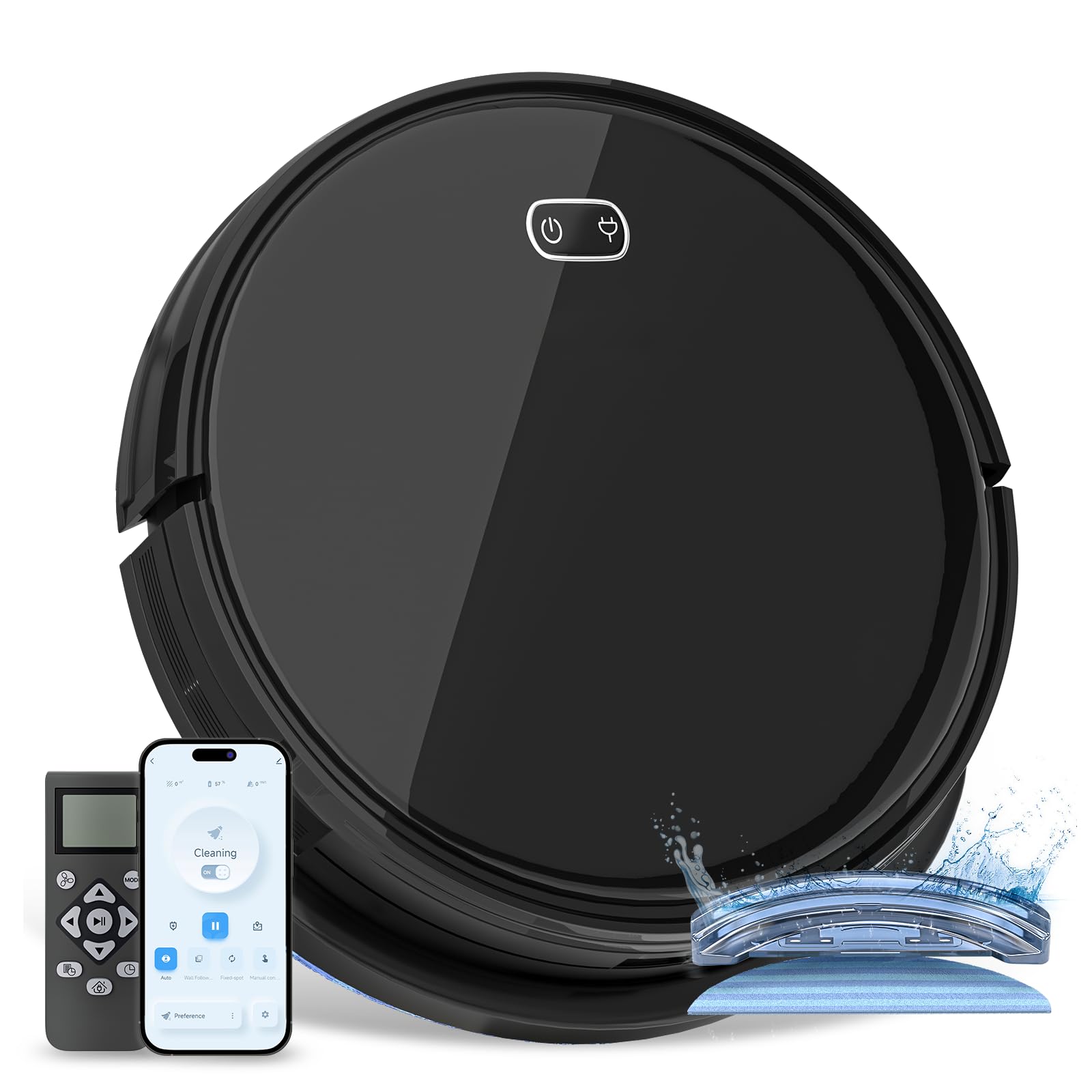 Smart Robot Vacuum Cleaner with Remote Control - 30W Self-Charging, 500ml Dustbin & 150ml Water Tank - Auto Cleaning for Hardwood Floors & Carpets - Quiet Operation with Dry Mop Function - Perfect for Pet Hair & Daily Home Cleaning