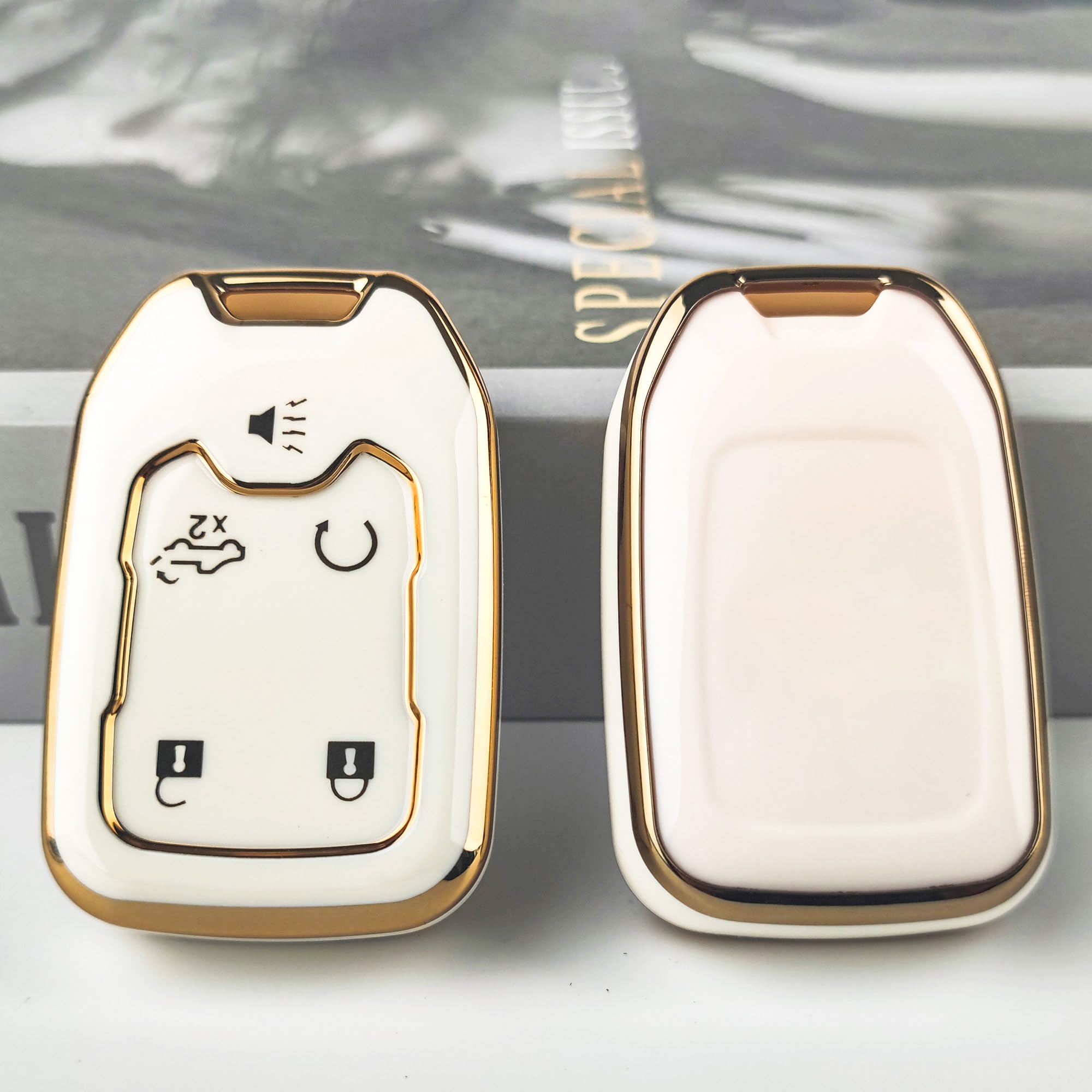Premium TPU Key Fob Cover for GMC Acadia 2017-2025, Terrain 2018-2025, Sierra 2019-2025 & Chevy Silverado 2019-2022 - 5-Button Protective Case with Bling Ring (White) | Durable Soft TPU Shell for Key Protection | Perfect for Everyday Use & Car Key Organization