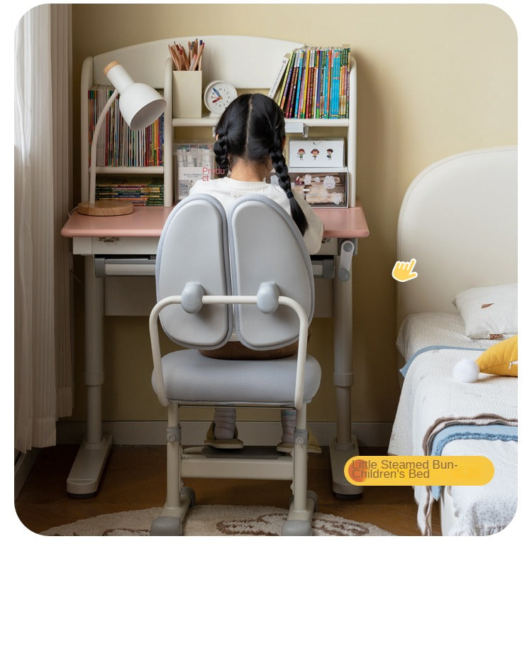 Solid Wood Poplar Kids Study Desk - Adjustable Height Children's Writing Table for Homework & Drawing - Perfect for Bedroom, Homeschool & Classroom Learning
