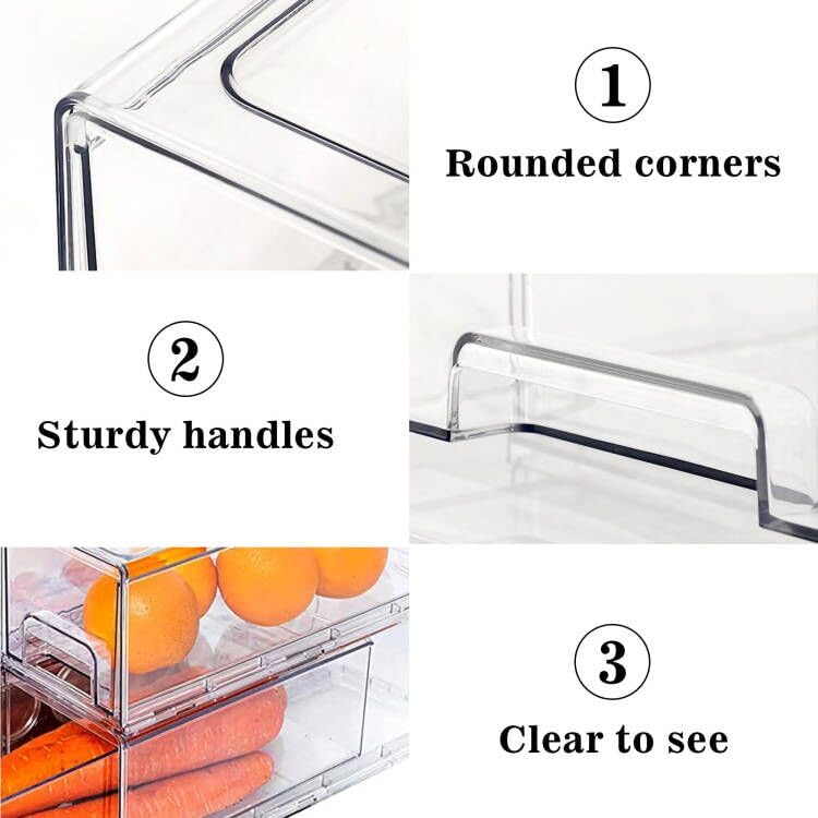 Stackable Clear Fridge Drawers - 2Pack Refrigerator Organizer Bins for Kitchen & Pantry Storage