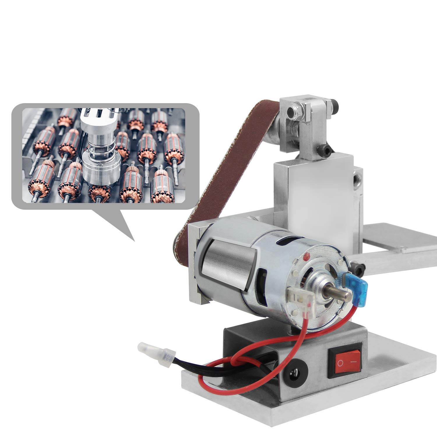 Huanyu Micro Belt Sander - 12-24V Electric Belt Grinder with 7 Speed Control, Adjustable Belt Tracking & 10 Sanding Belts (330x20mm) - Perfect for Home DIY, Woodworking, Metal Polishing & Small Craft Projects