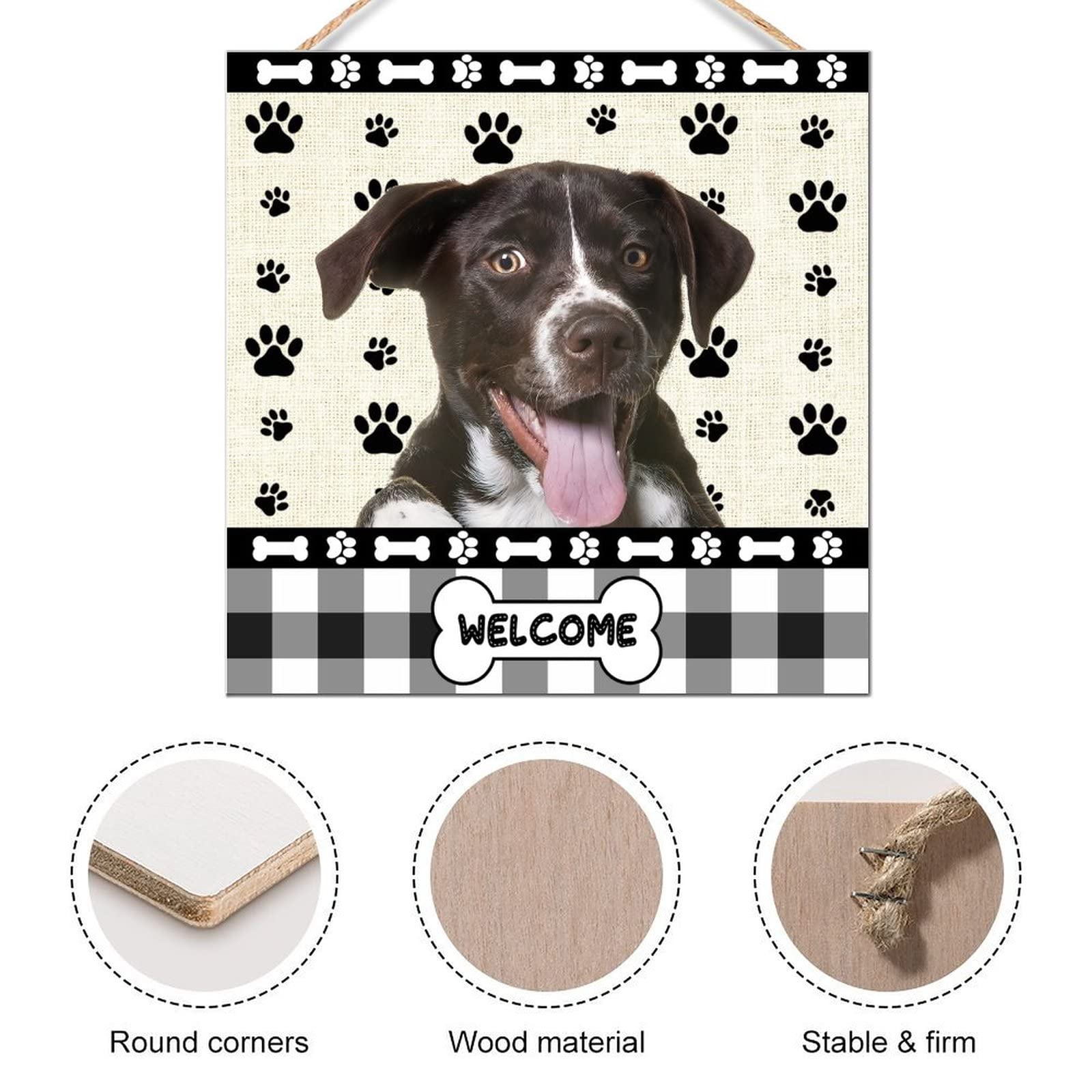 8x8 Inch Rustic Wood Welcome Sign with Dachshund Dog Paw Design - Farmhouse Wall Art Plaque for Door, Kitchen, Dining Room - Handcrafted Wooden Hanging Decor for Home & Office Use
