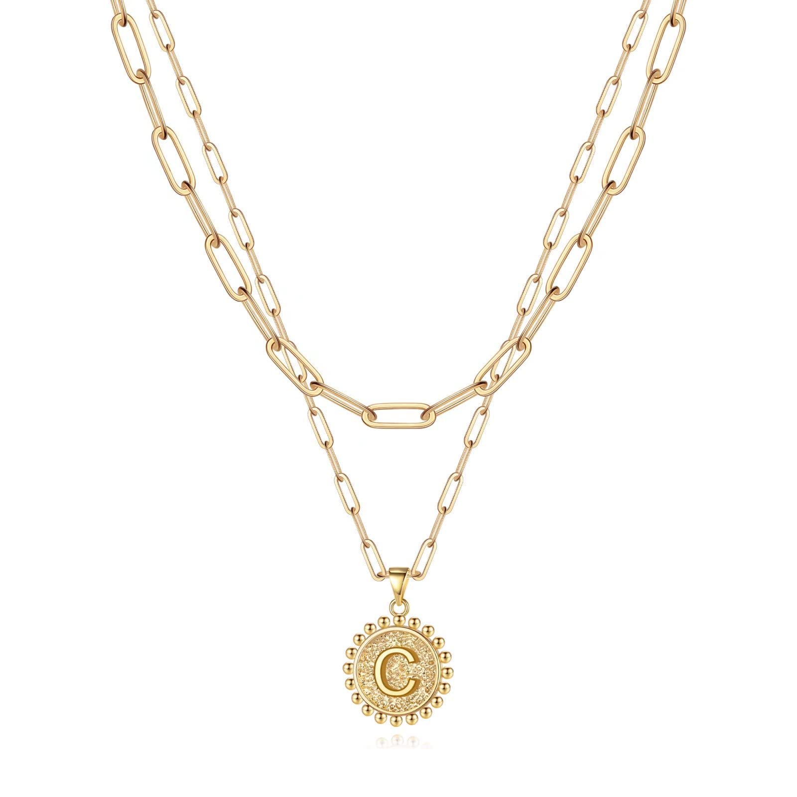 14K Gold Plated Initial Necklace for Women & Girls - Dainty Layering Paperclip Chain Pendant, Personalized Choker & Coin Necklace - Perfect for Everyday Wear, Gifts & Special Occasions