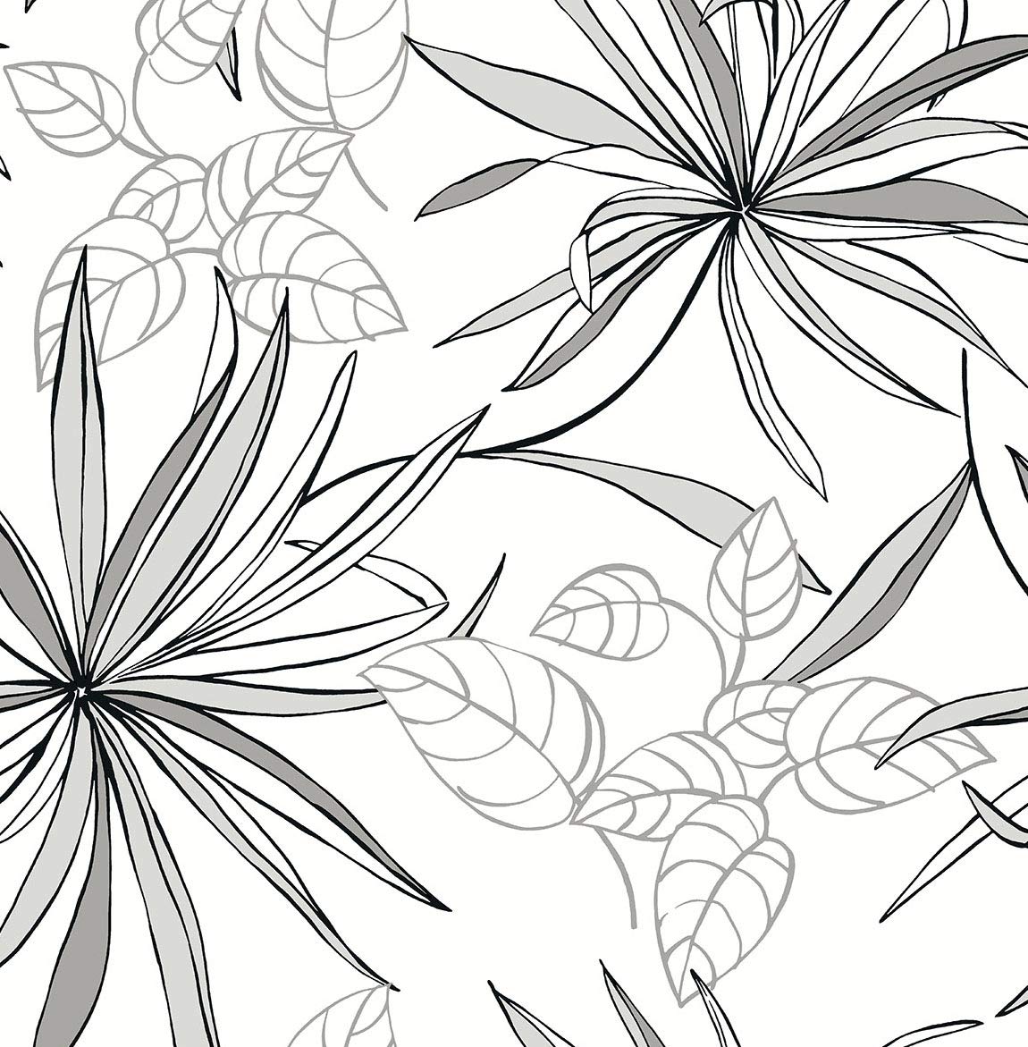 NextWall Spider Plants Peel and Stick Wallpaper - Self-Adhesive Removable Wall Mural in Grayscale - Perfect for Bedroom, Nursery, and Home Office Decor