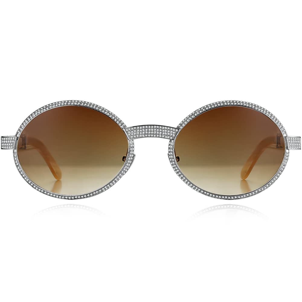 HEPIDEM 925 Sterling Silver 560pcs Moissanite Buffalo Horn Glasses Frame - Luxury Unisex Eyewear for Men & Women | Perfect for Reading, Fashion Accessories & Special Occasions