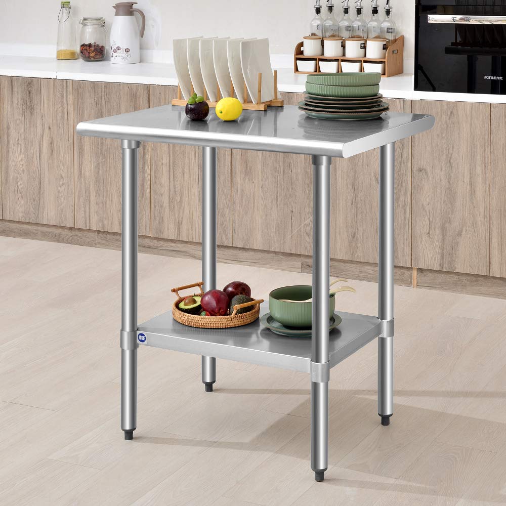 ROCKPOINT 24x30 Inch Stainless Steel Commercial Kitchen Prep Table - NSF Certified Heavy Duty Work Table with Adjustable Under Shelf & Leveling Feet - Perfect for Restaurants, Hotels, Home Kitchens & Food Prep Areas