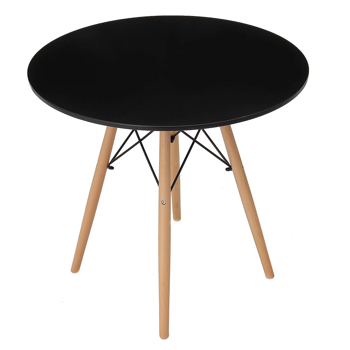 Modern Eames Round Coffee Table with Wood Legs - Black Dining Desk for Living Room, Office & Study | Perfect for Afternoon Tea, Laptop Work & Home Decor