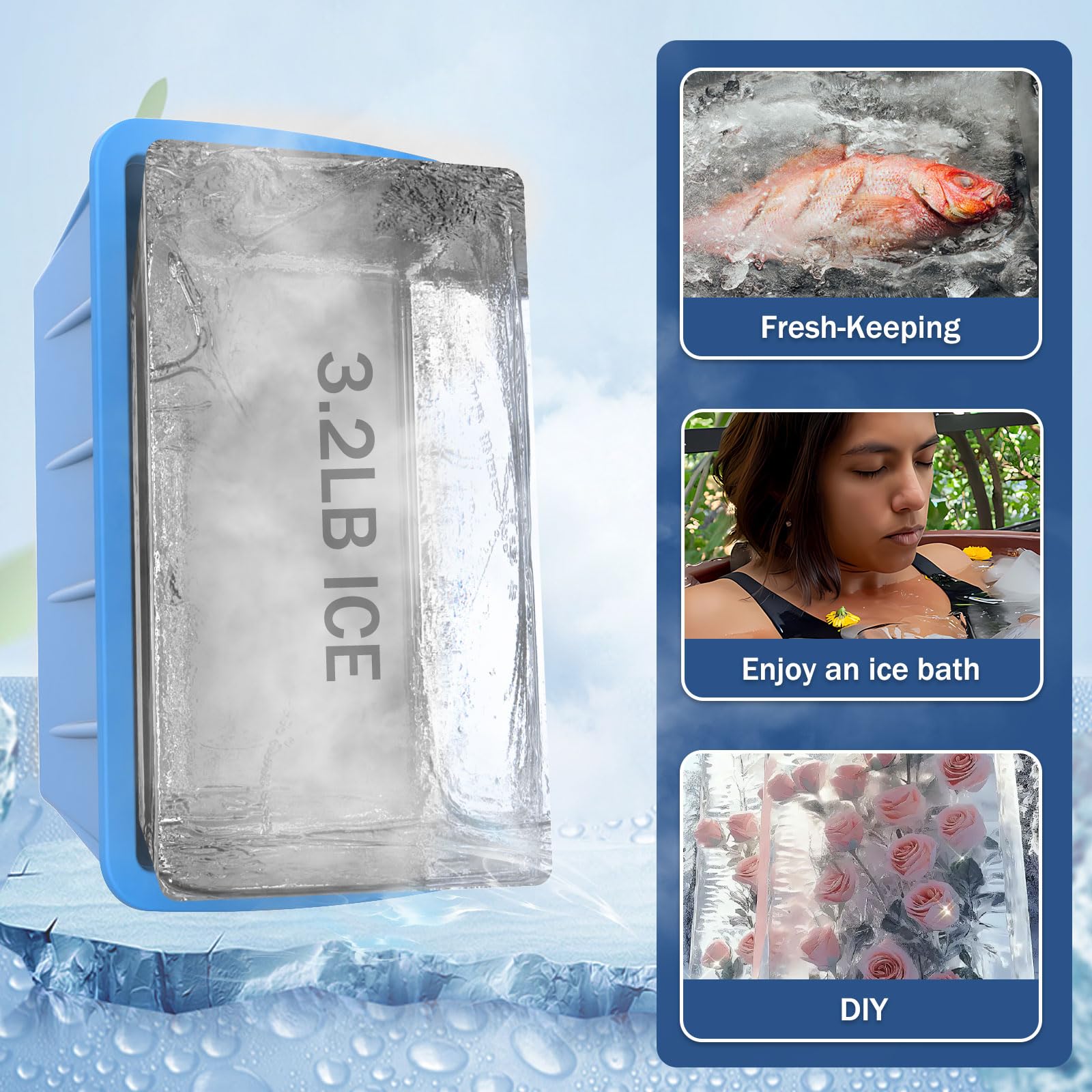 Extra Large Ice Cube Molds 4-Pack - 16LB Silicone Big Ice Trays for Freezer, Reusable Ice Block Molds for Cold Plunge Tub & Home Ice Bath - Perfect for Cocktails, Whiskey, Chilling Beverages & Recovery Therapy