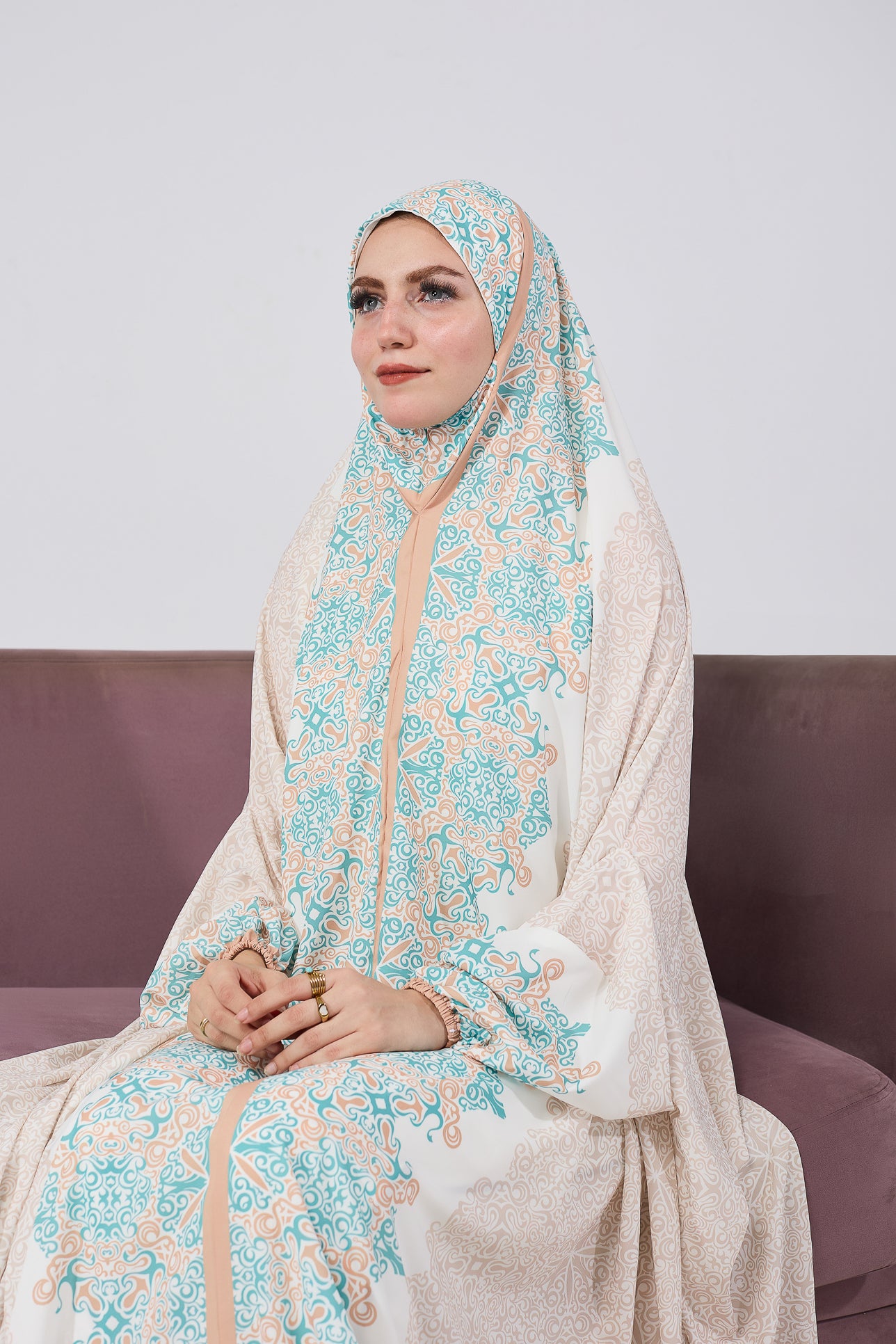 Luxurious Satin Prayer Gown for Women - Elegant Floral Print Islamic Home Dress - Perfect for Salah, Ramadan, Eid & Modest Loungewear