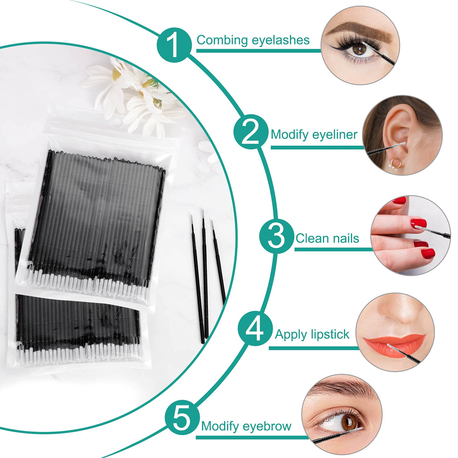 200PCS Disposable Micro Applicator Brushes - Mini Cotton Swabs for Eyelash Extension Glue Removal, Makeup & Personal Care - Perfect for Lash Artists, Salon Professionals & Home Use (Black)