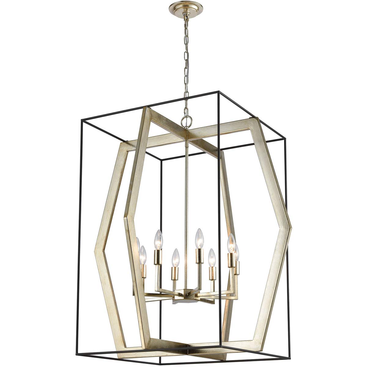 8-Light Oil Rubbed Bronze Pendant Chandelier with Antique Silver Leaf Finish - E12 Base 480W - Perfect for Dining Room, Kitchen Island, or Entryway Lighting