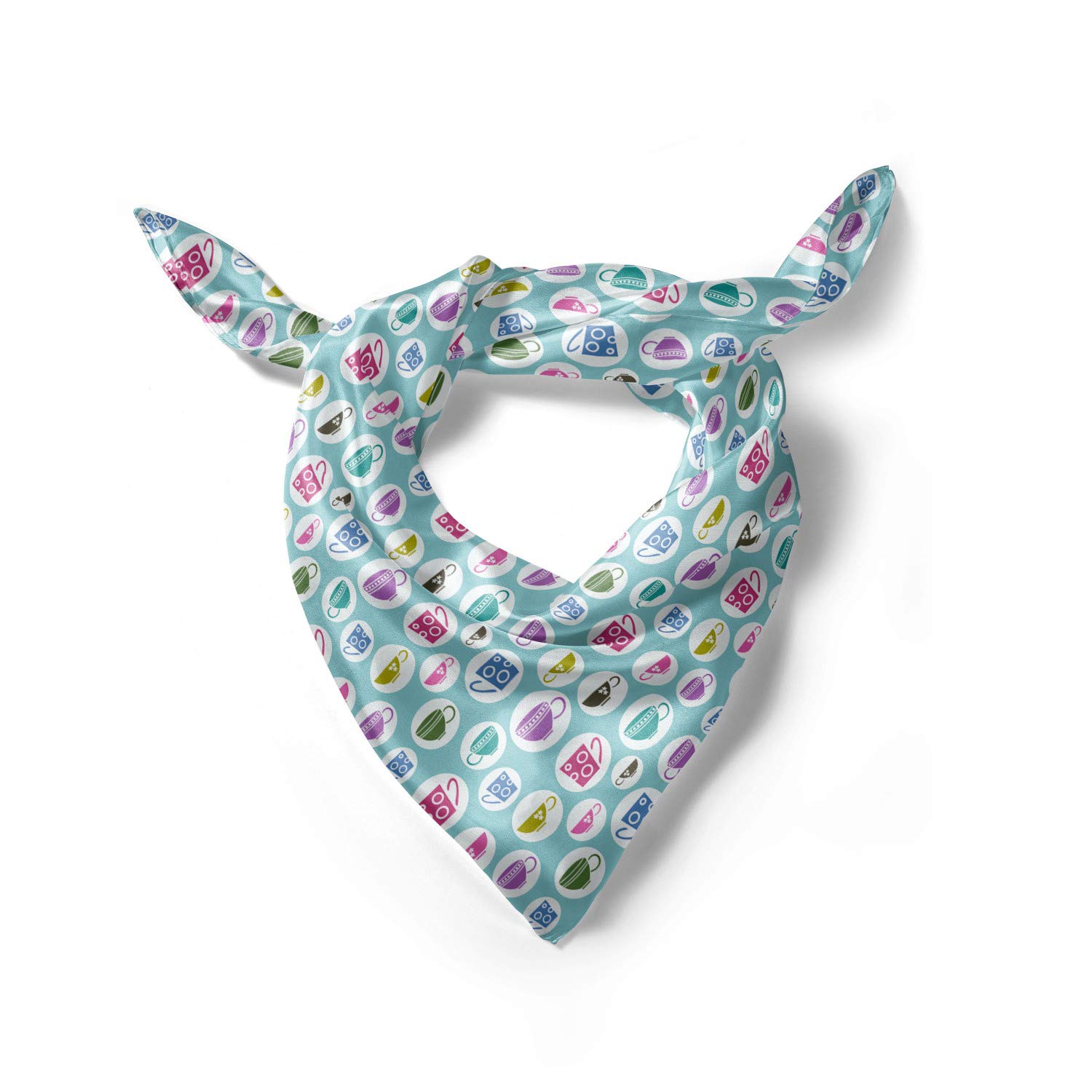Ambesonne Tea Party Head Scarf - Stylish Hair Wrap with Vintage Cup & Mug Design - Perfect for Afternoon Tea, Bridal Showers & Boho Fashion Accessories