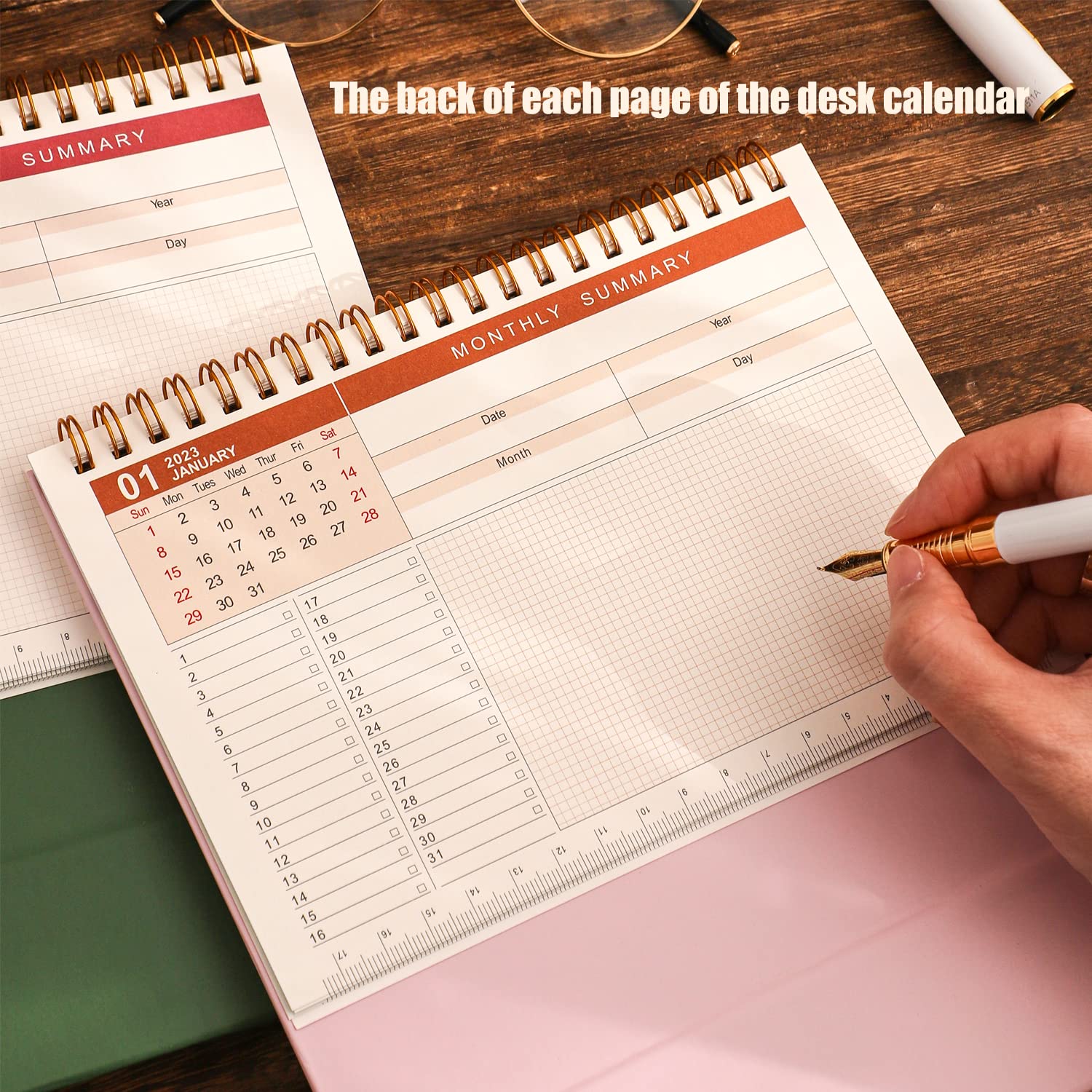 2022-2023 Small Desk Calendar | July 2022 - December 2023 Daily Planner | Thick Paper Twin-Wire Binding Standing Calendar with Stickers | Perfect for Home, Office & School Organization (White)