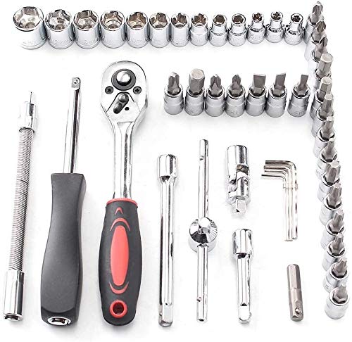 46-Piece Mechanics Tool Set - Socket Wrench & Auto Repair Tools Kit with Plastic Toolbox Organizer | Perfect for Car Maintenance, DIY Projects & Home Repairs