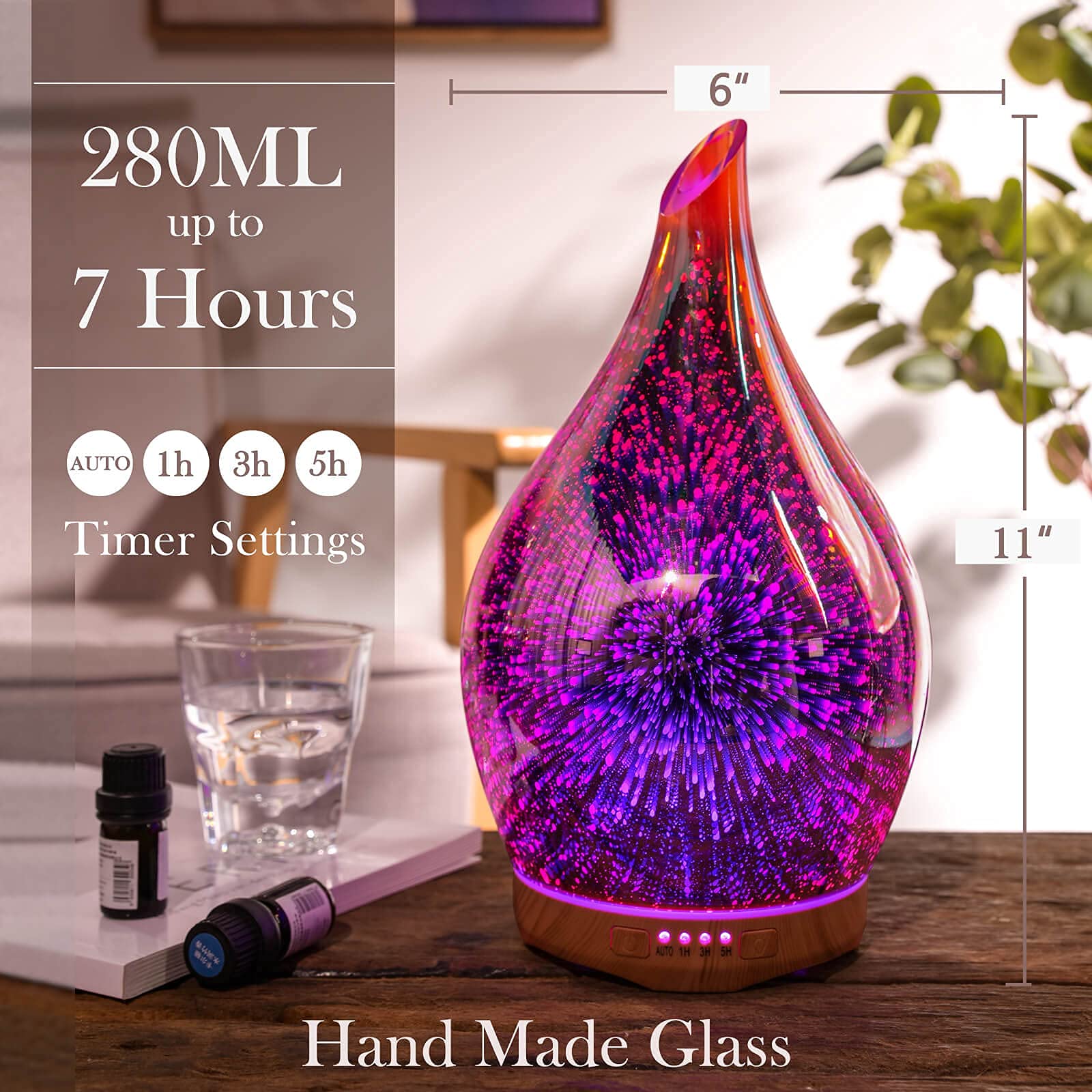 Proseme 280ml Rose Gold & Aroma Ultrasonic Humidifier with Essential Oil Diffuser - Remote Control Included - Perfect for Bedroom, Yoga Studio & Office Relaxation