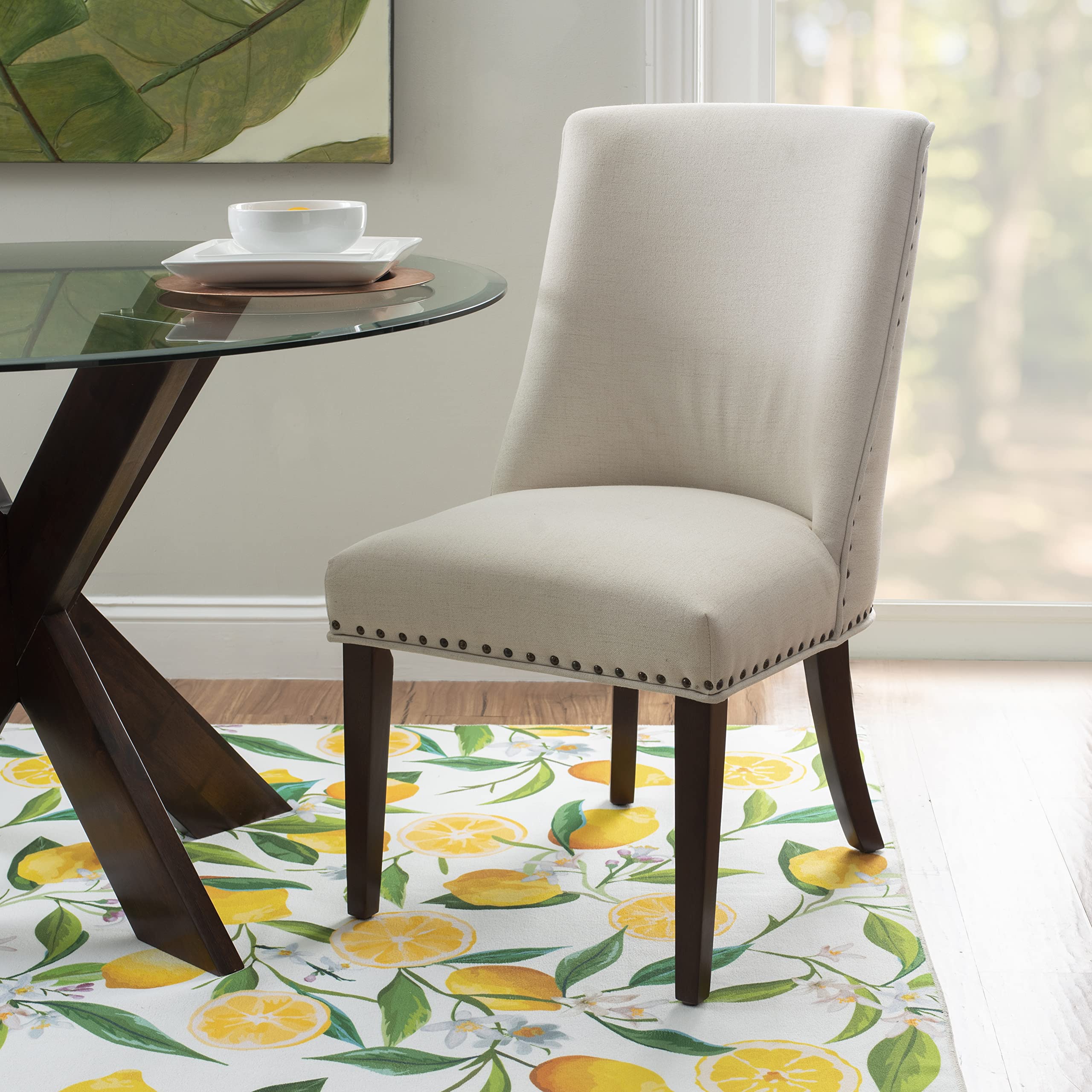 Powell Parnell Dining Chair Set of 2 - Natural/Espresso Upholstered Side Chairs for Kitchen, Dining Room & Office | Modern Comfort Seating for Home Decor