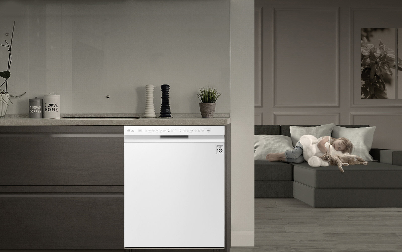 LG 14 Place Settings QuadWash Dishwasher in White Finish XD5B14WH - Perfect for Large Families & Entertaining Guests