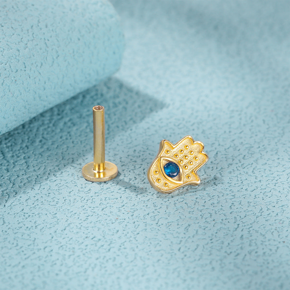 16G Evil Eye Hamsa Flat Back Tragus Daith Earrings for Women | Stainless Steel Body Jewelry | Perfect for Cartilage, Helix, and Conch Piercings | Boho Hippie Style Accessories